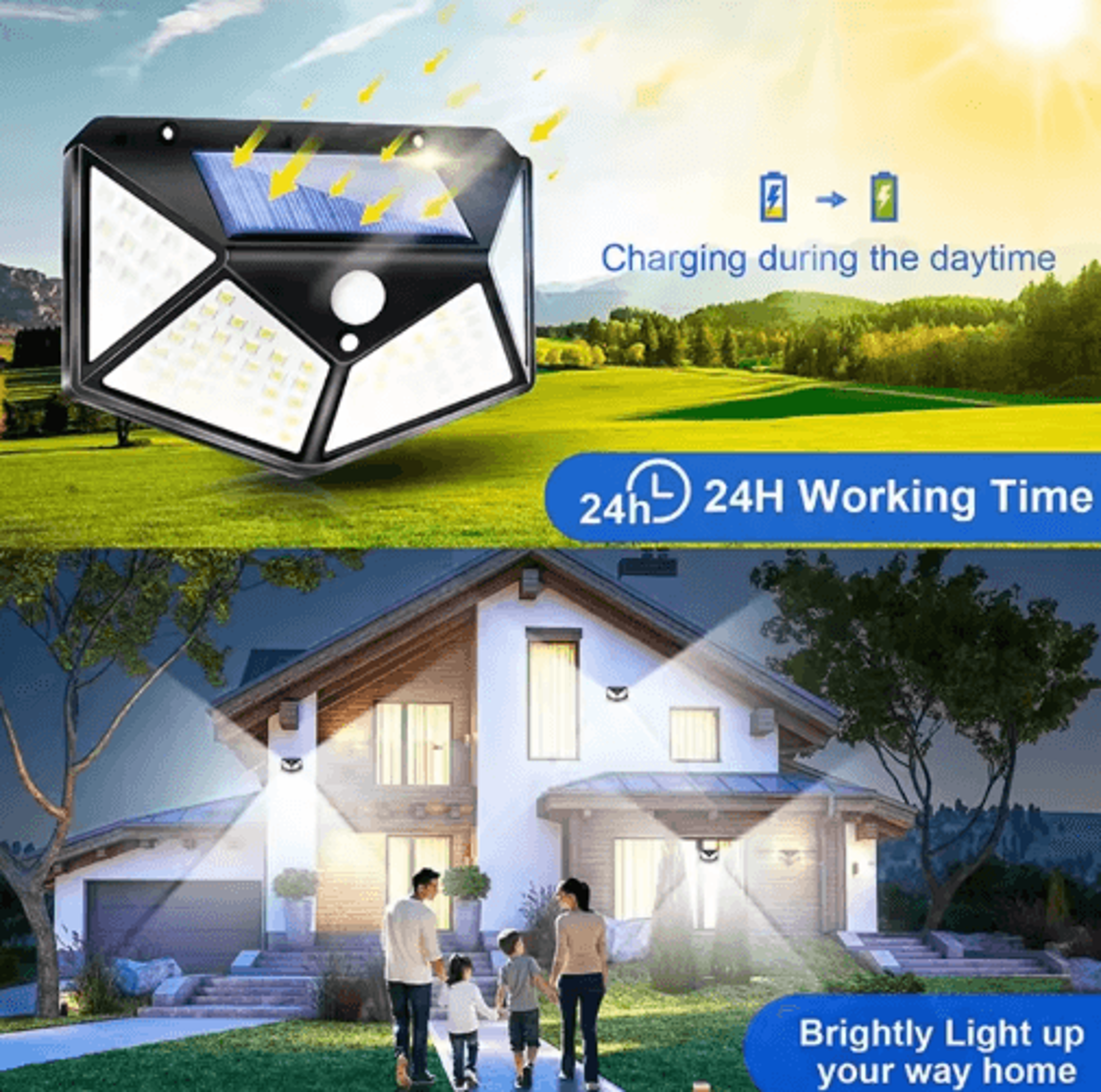 ip65 waterproof solar motion sensor light – auto on/off outdoor garden security light