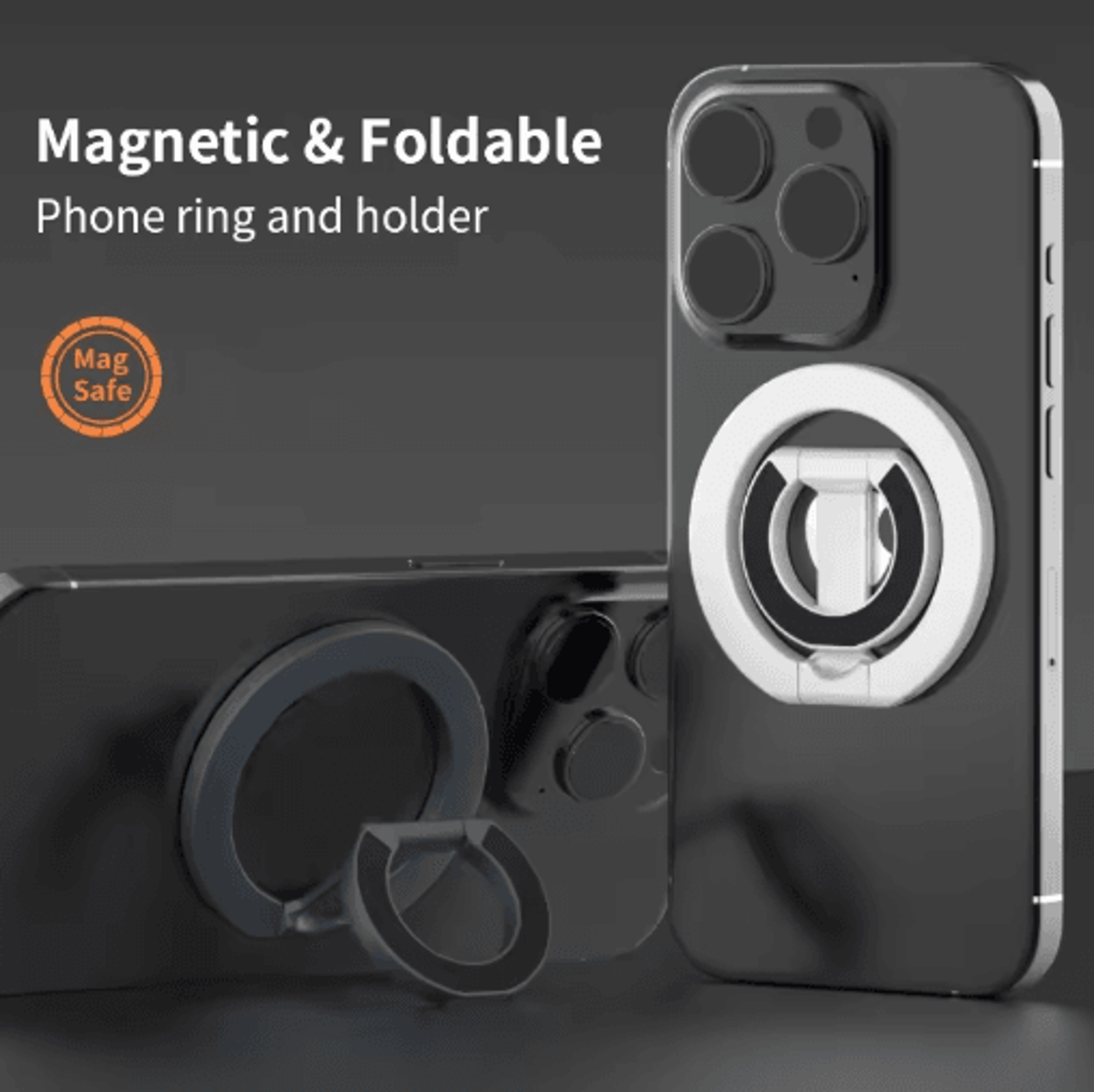 magsafe double-sided magnetic ring holder – foldable phone grip & stand
