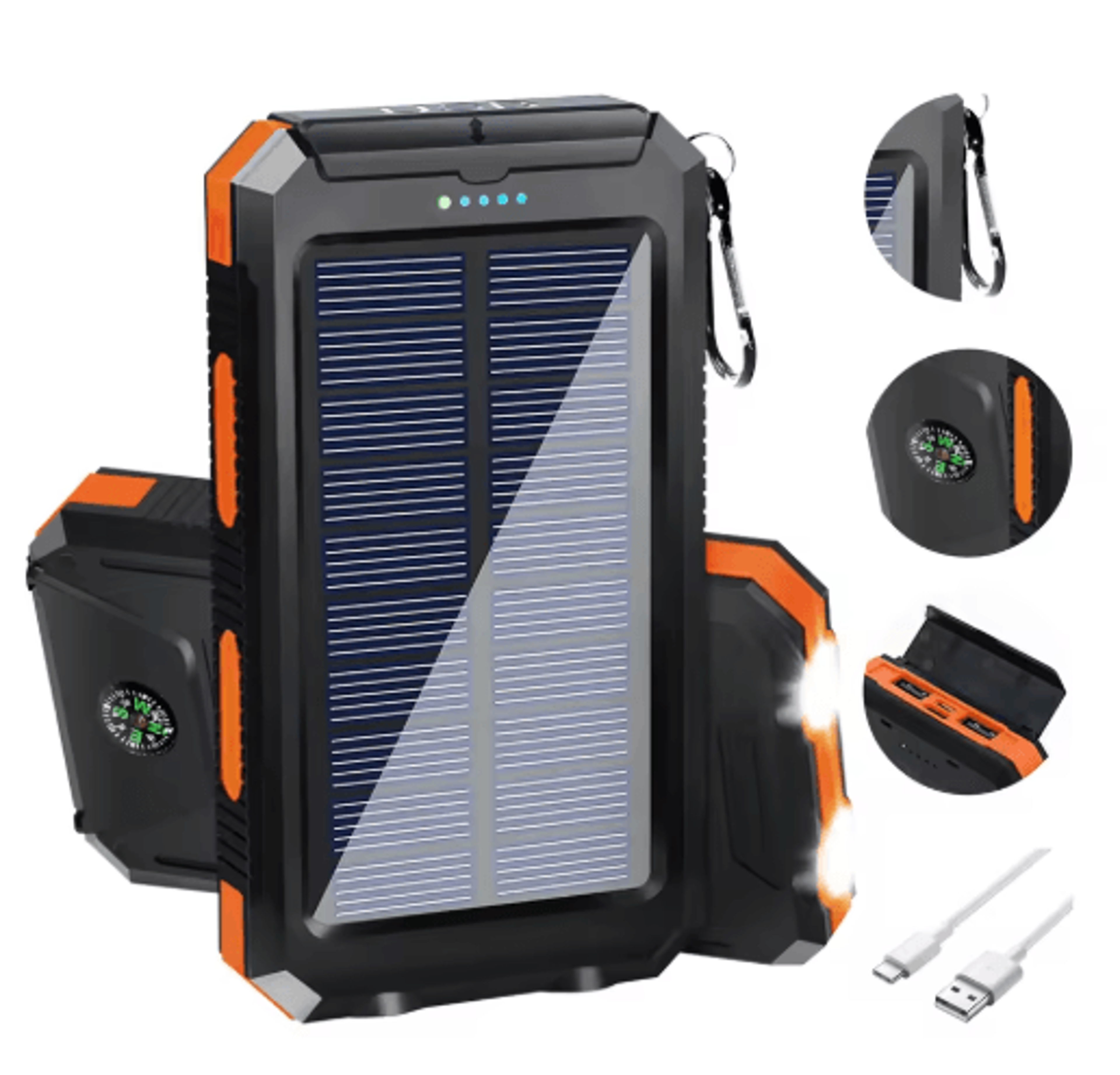 20000mah solar power bank – waterproof portable solar charger with dual usb & led flashlight