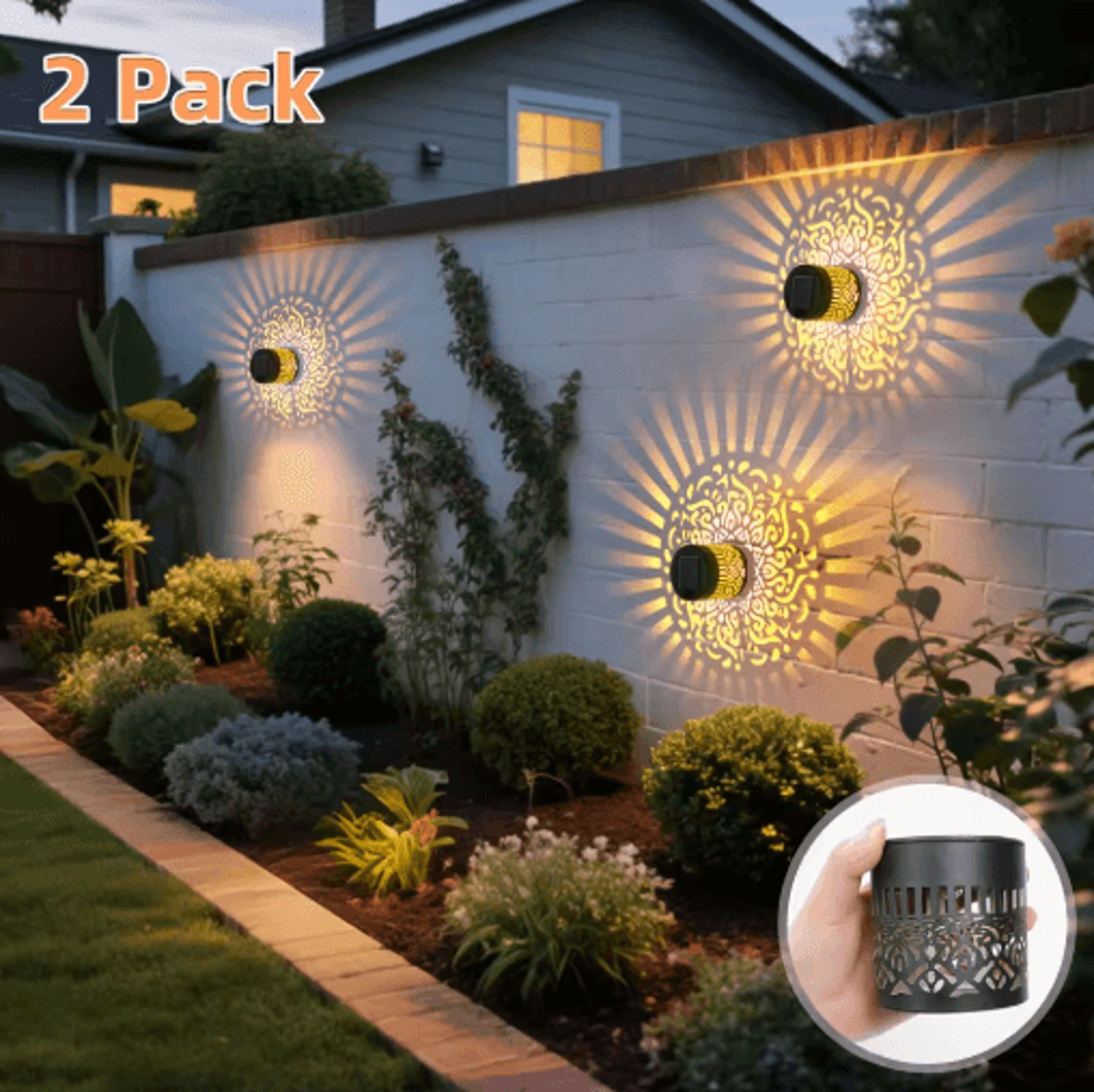 2pcs metal solar wall lantern lights – waterproof outdoor fence & garden wall lights