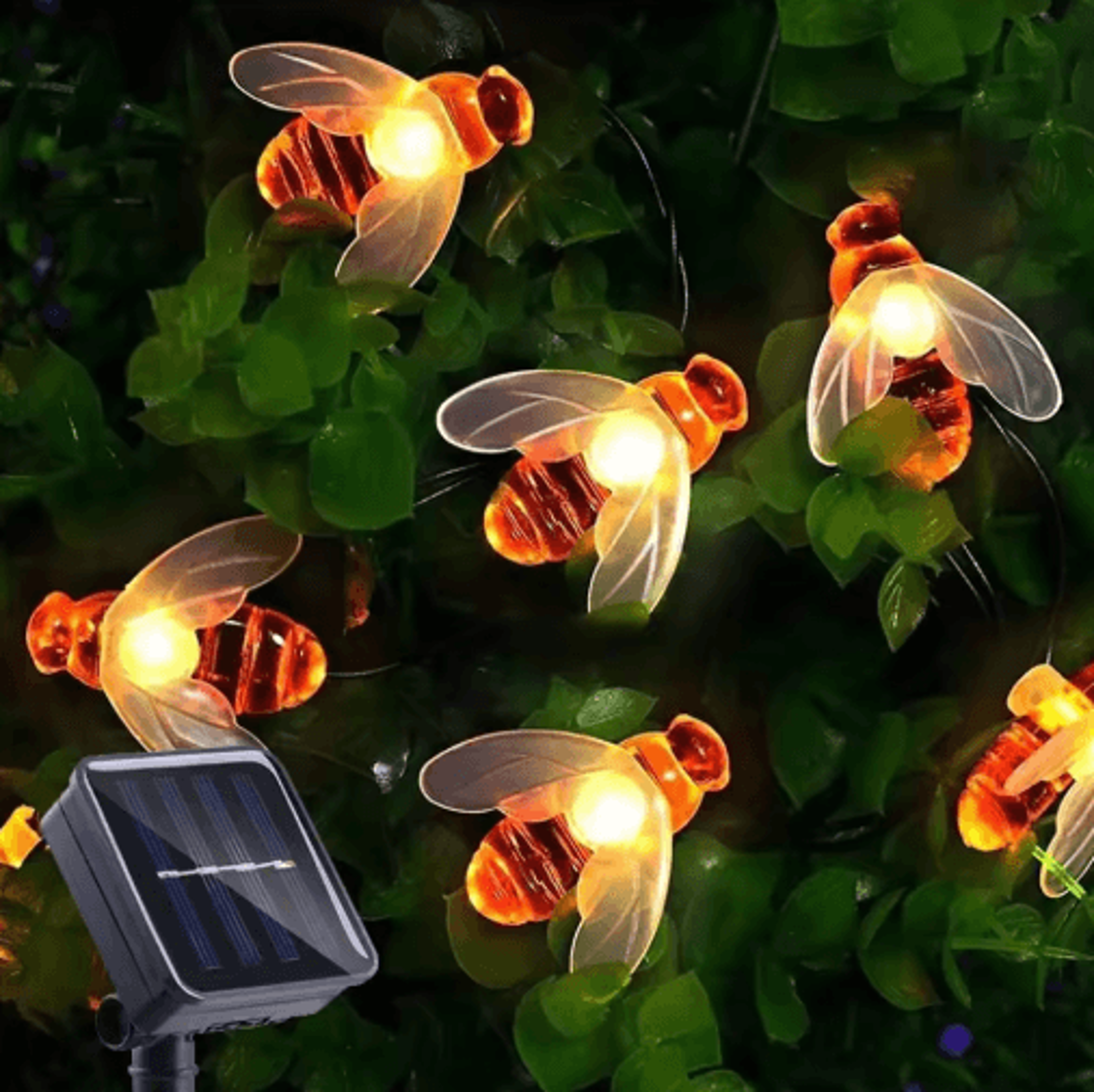 cute bee solar string lights – 20 led outdoor fairy lights for garden & party decor