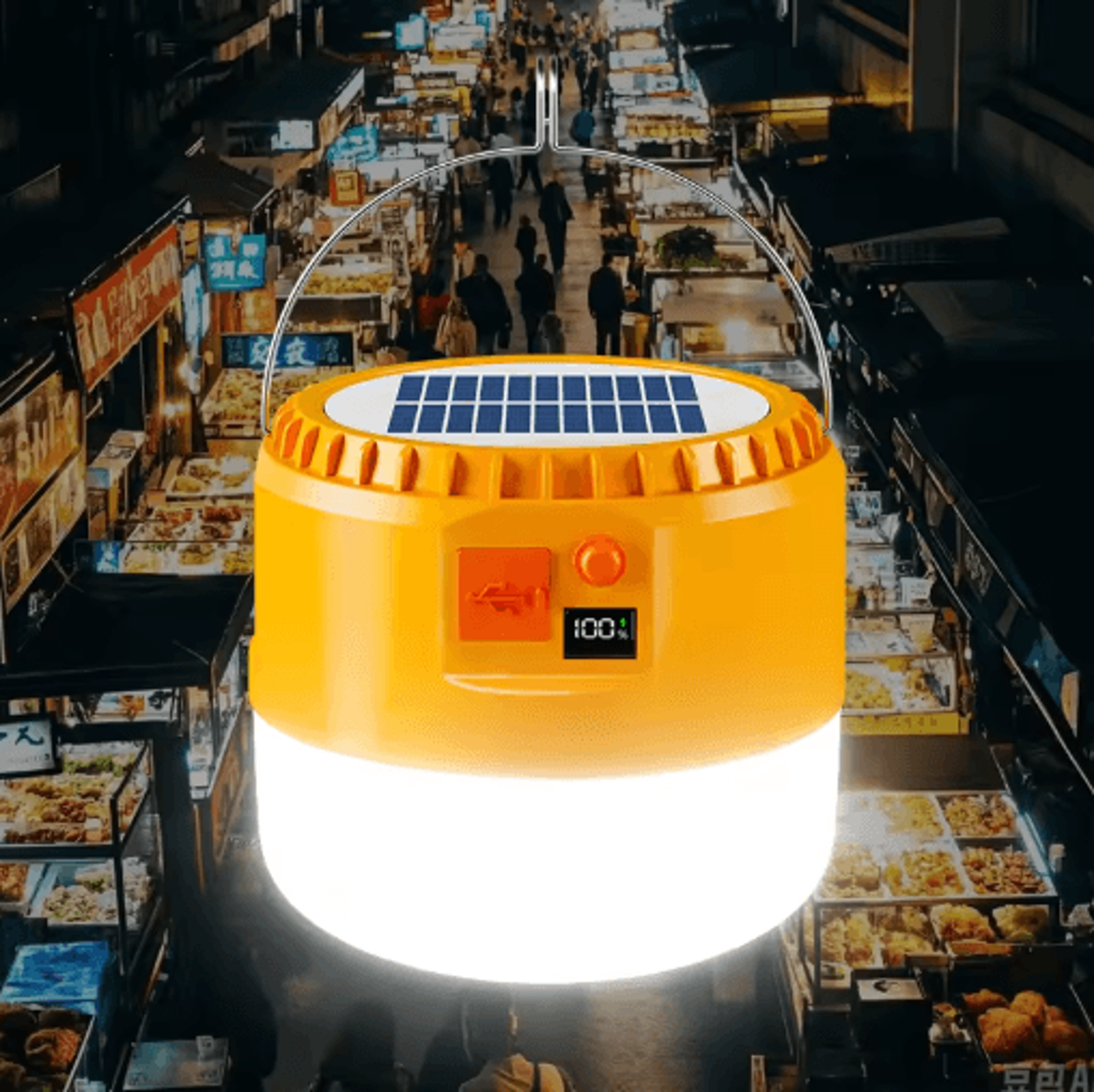 portable solar camping lantern with power bank – led emergency tent light