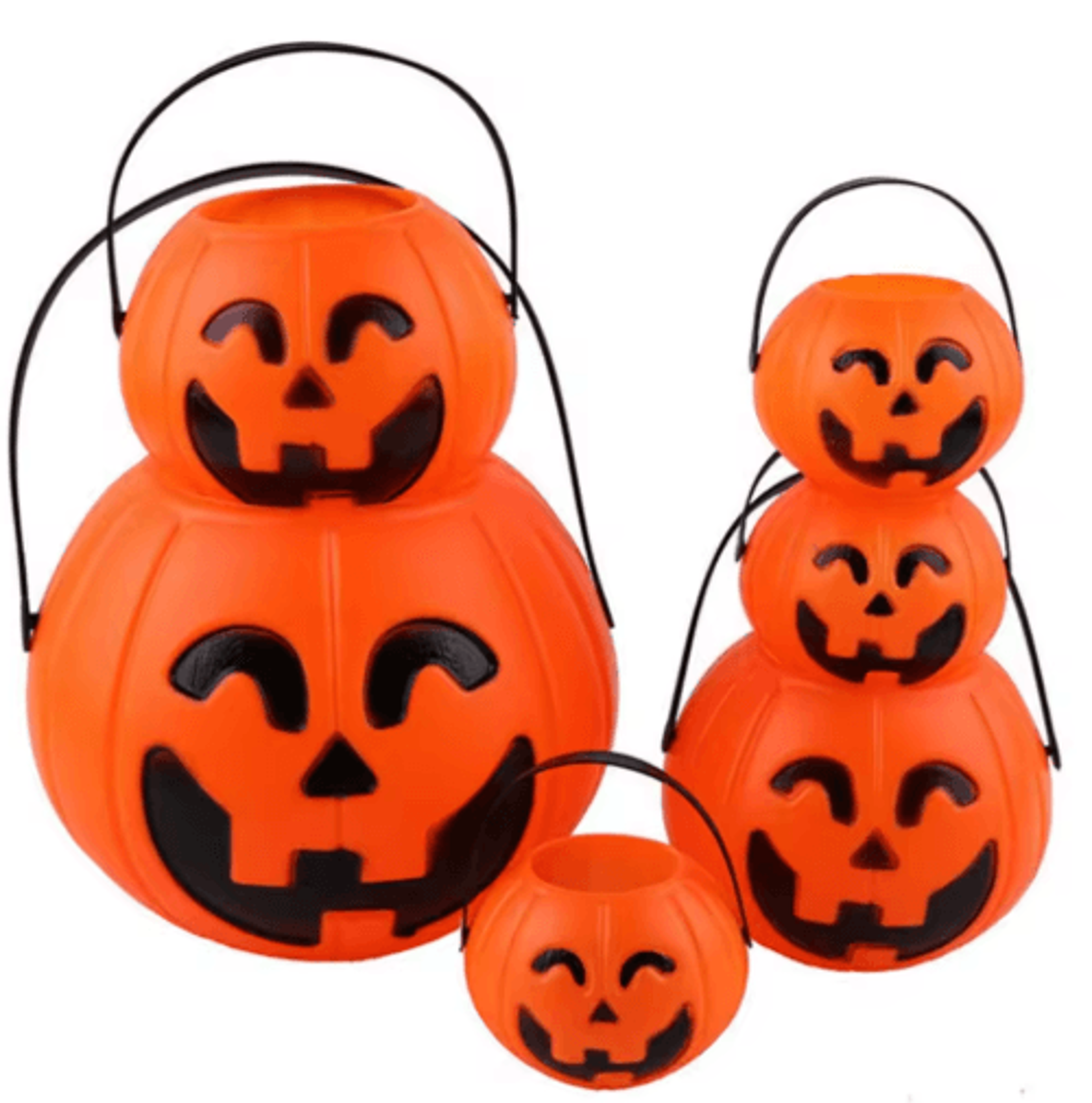 3-piece halloween pumpkin buckets set – large, medium & small candy containers