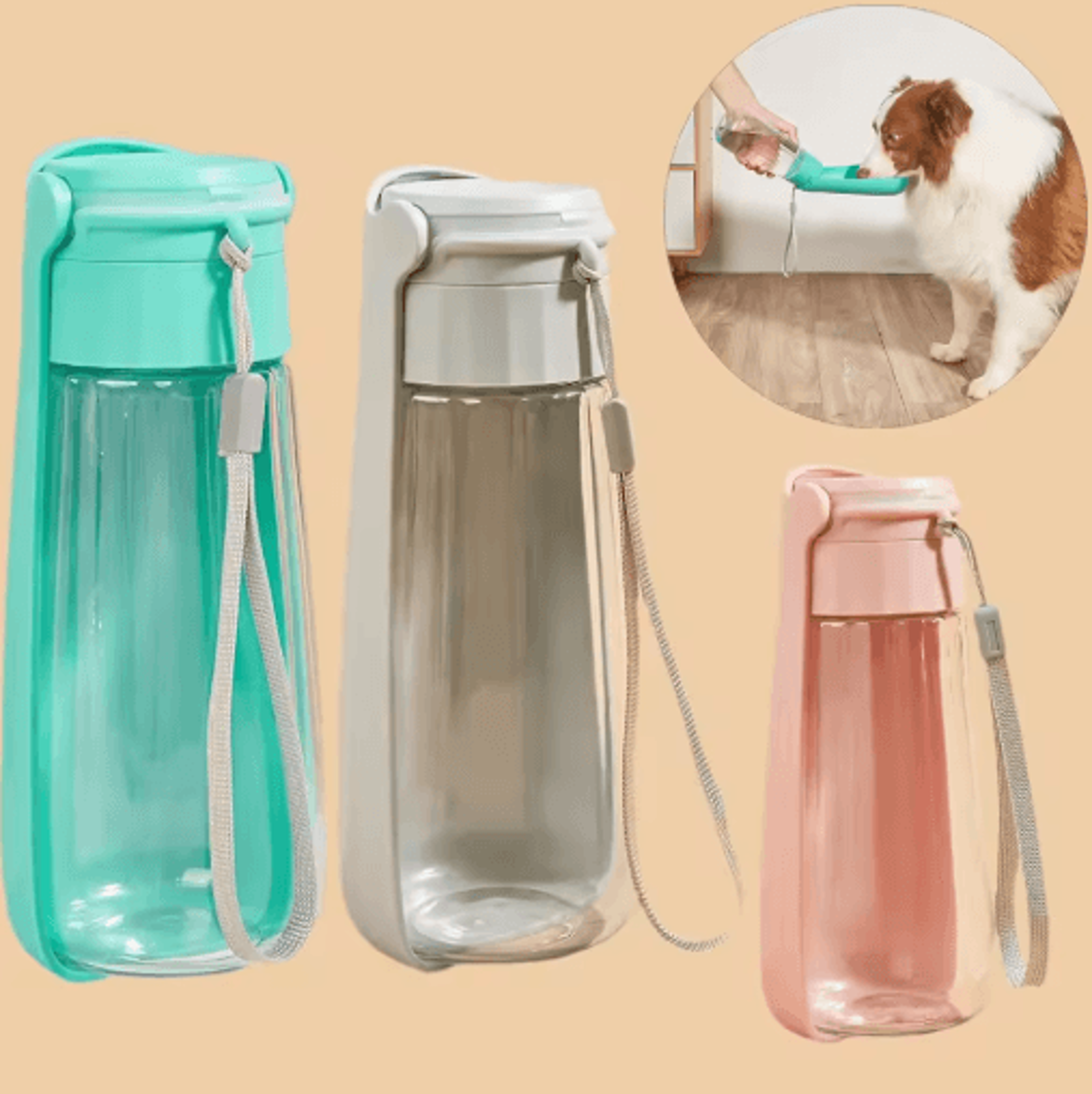 portable dog water bottle with built-in drinking bowl for travel & walks