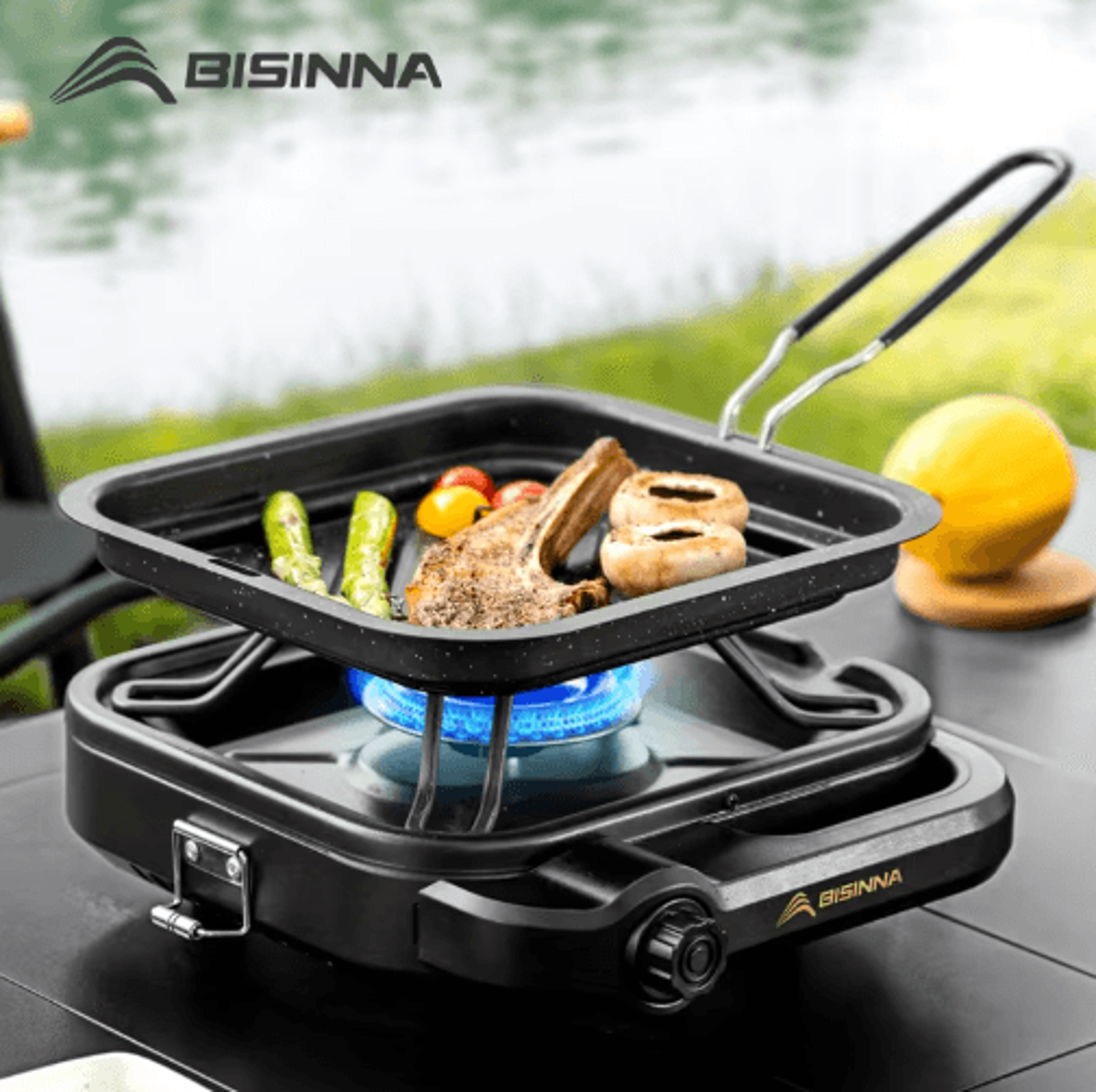 bisinna portable camping gas stove with high firepower split burner