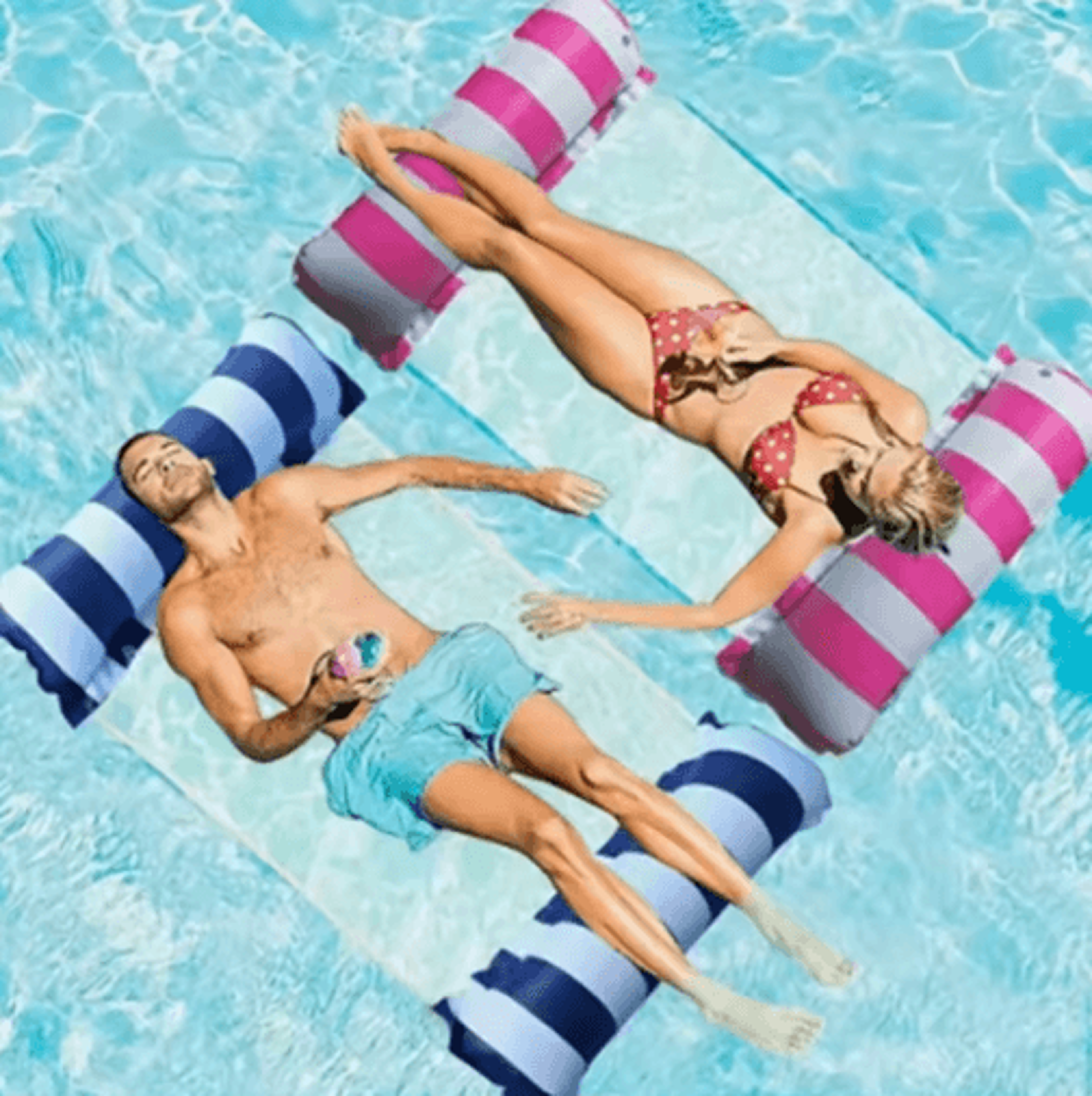 foldable striped inflatable pool lounge chair with net backrest