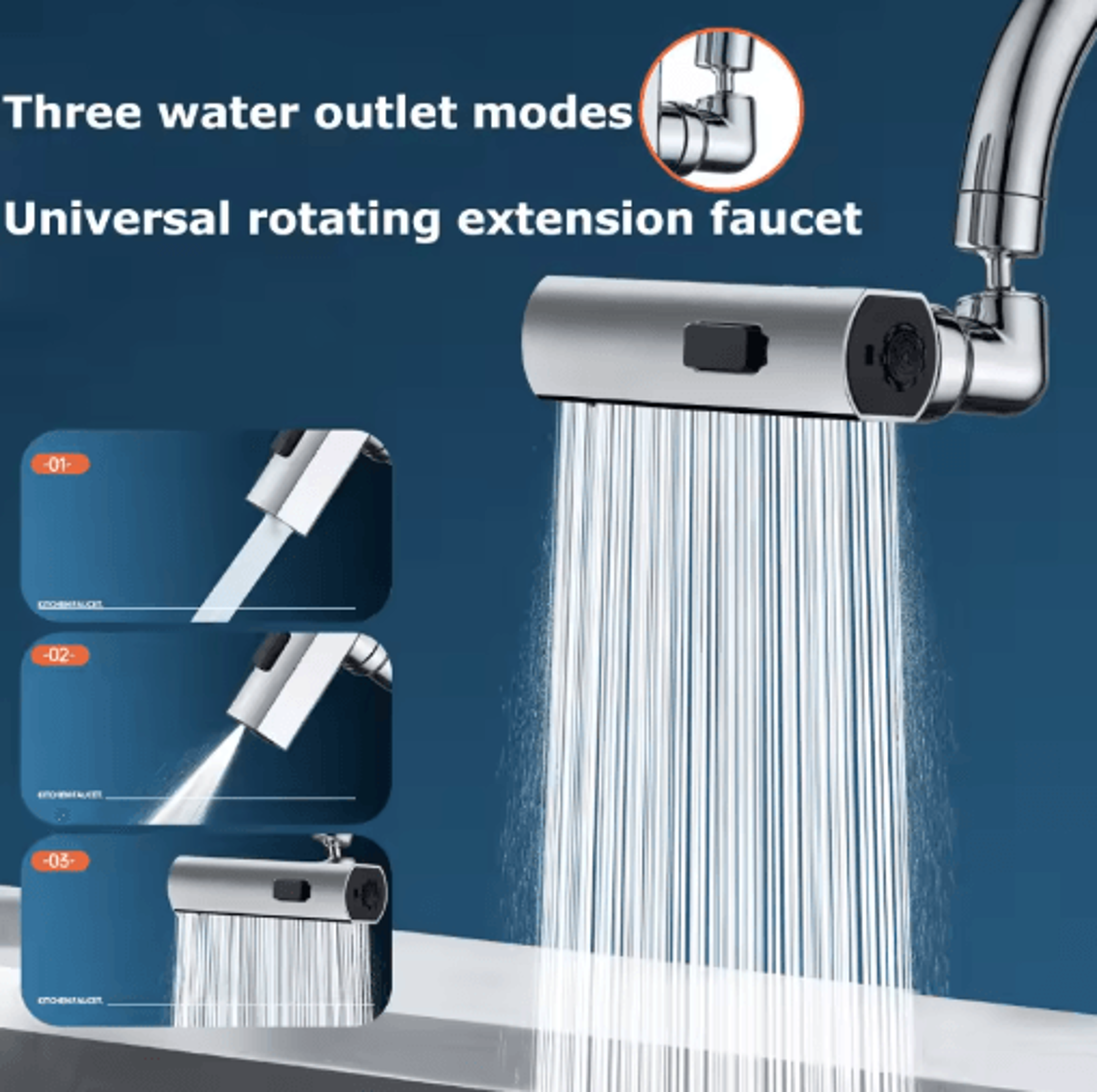 3-mode waterfall swivel faucet extension nozzle for kitchen sink
