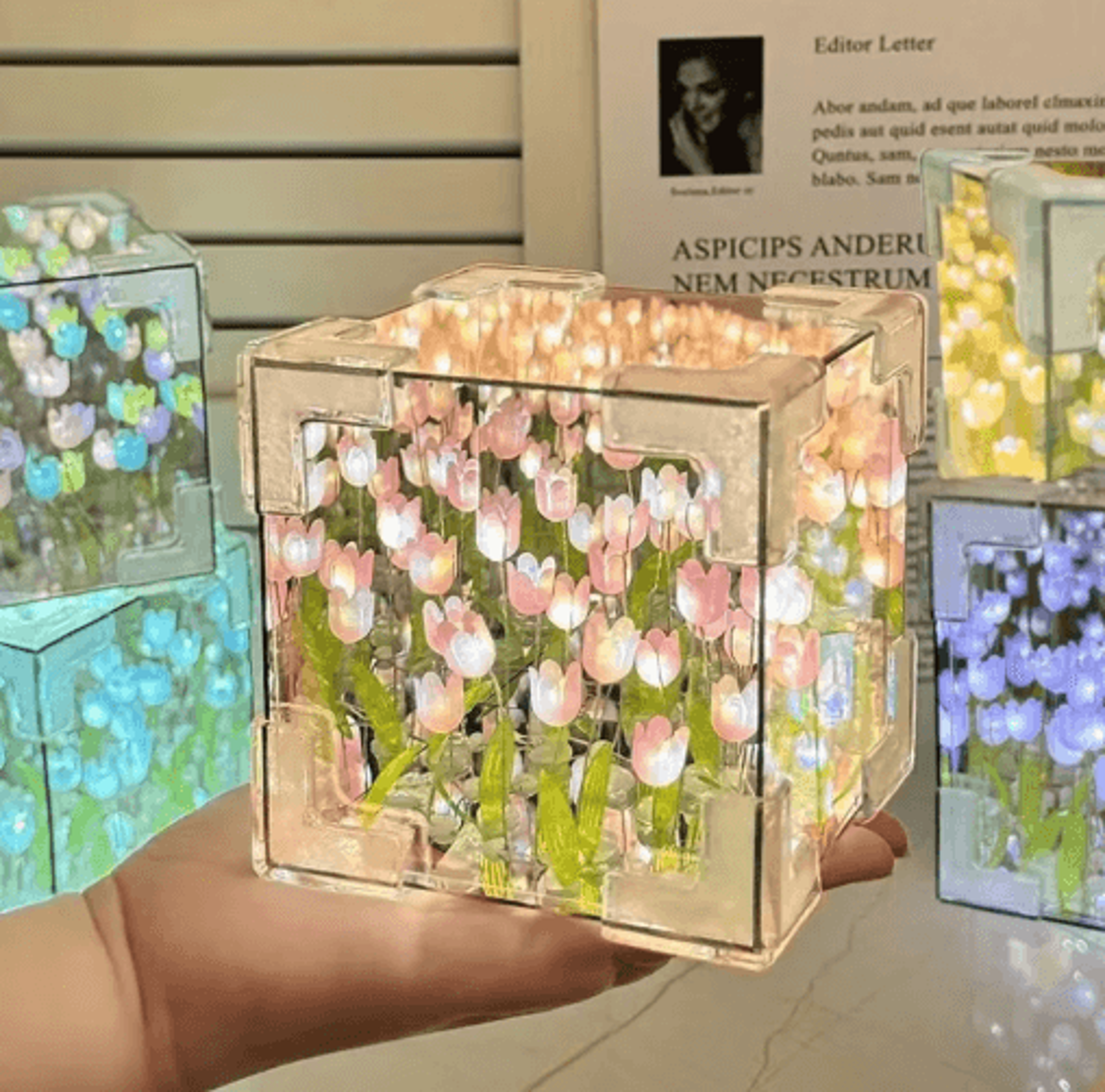 diy tulip mirror cube night lamp – 3d flower bedside light