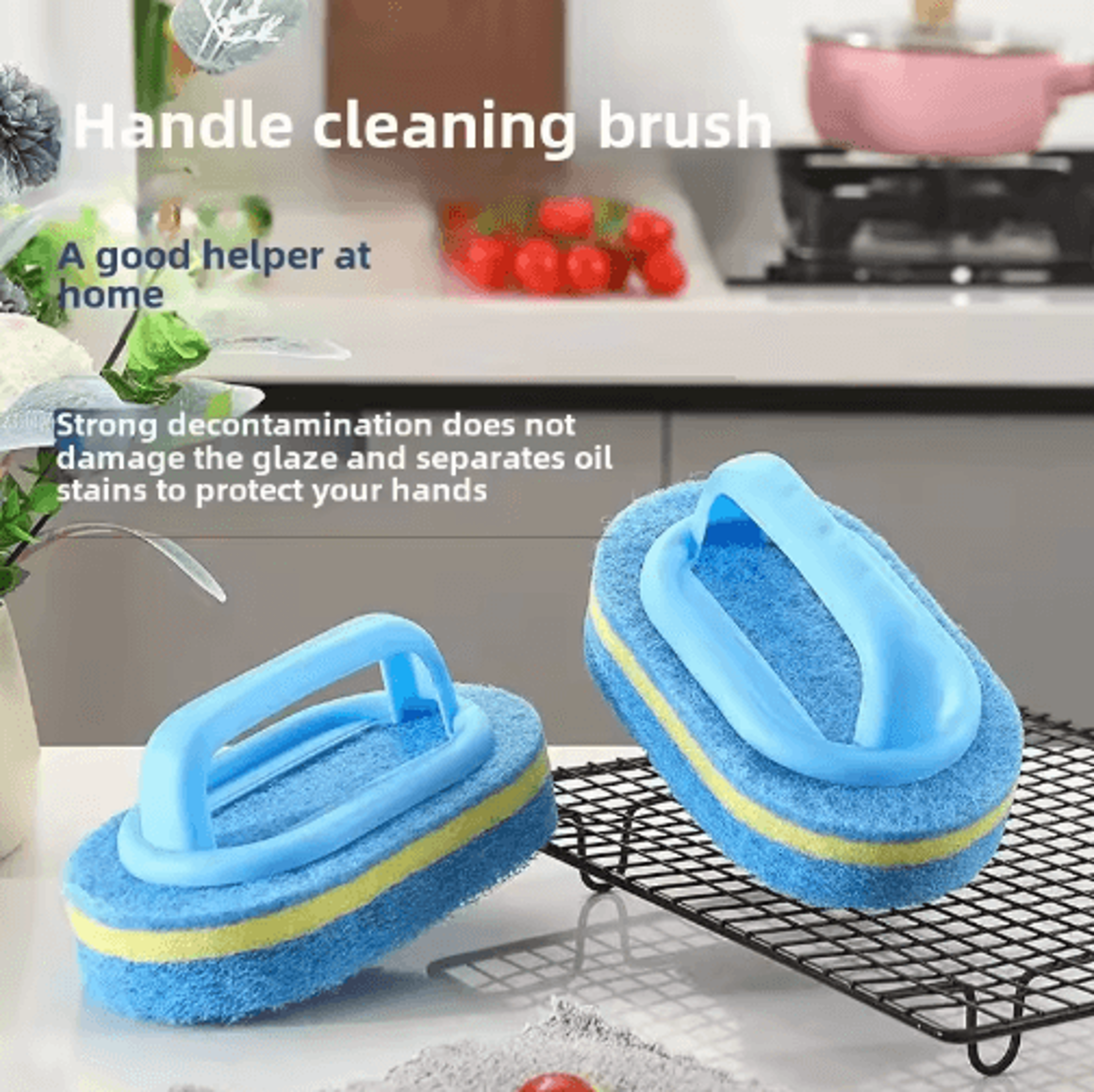 magic handle multi-surface cleaning sponge brush set