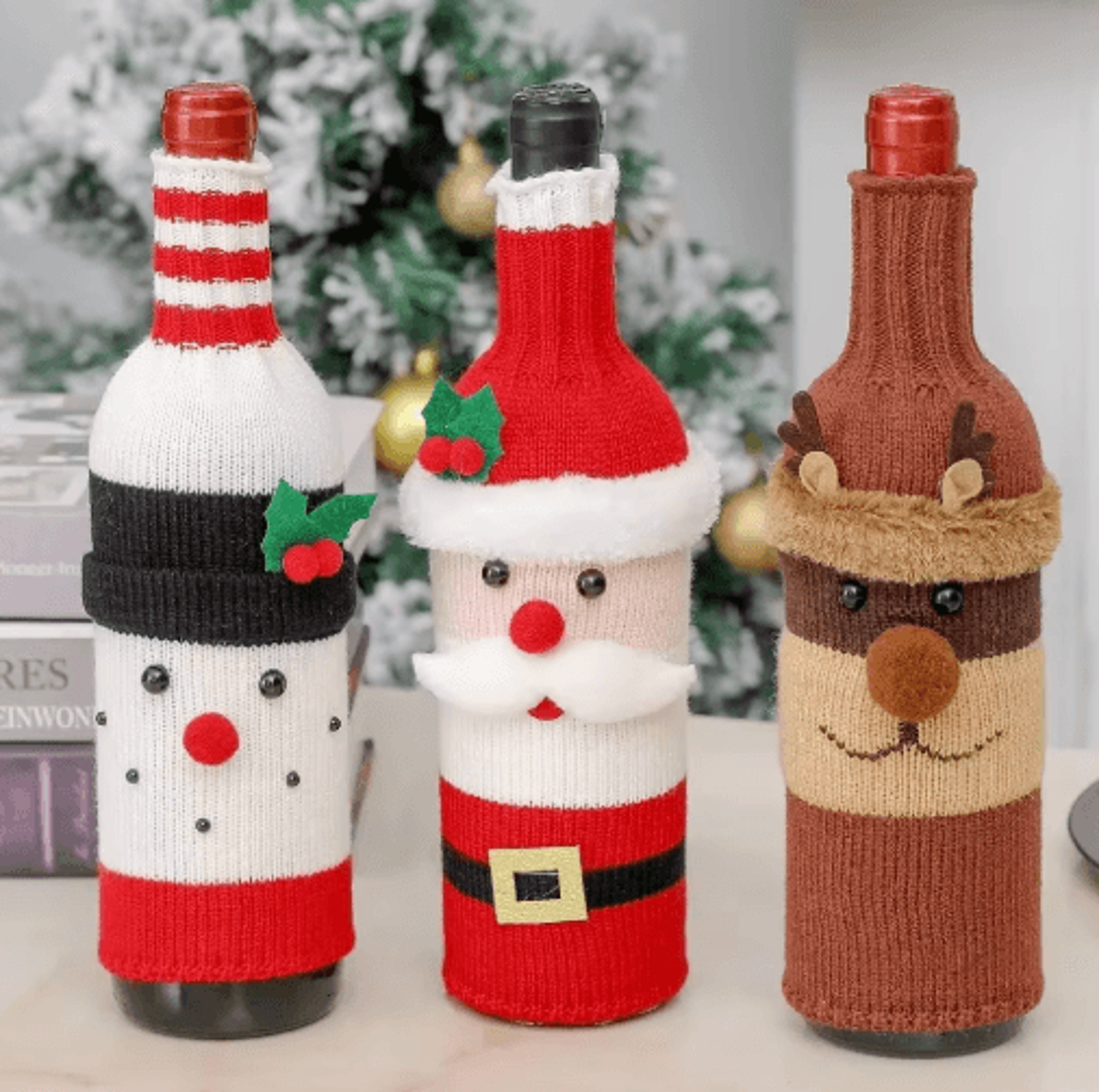 santa & snowman christmas wine bottle cover set