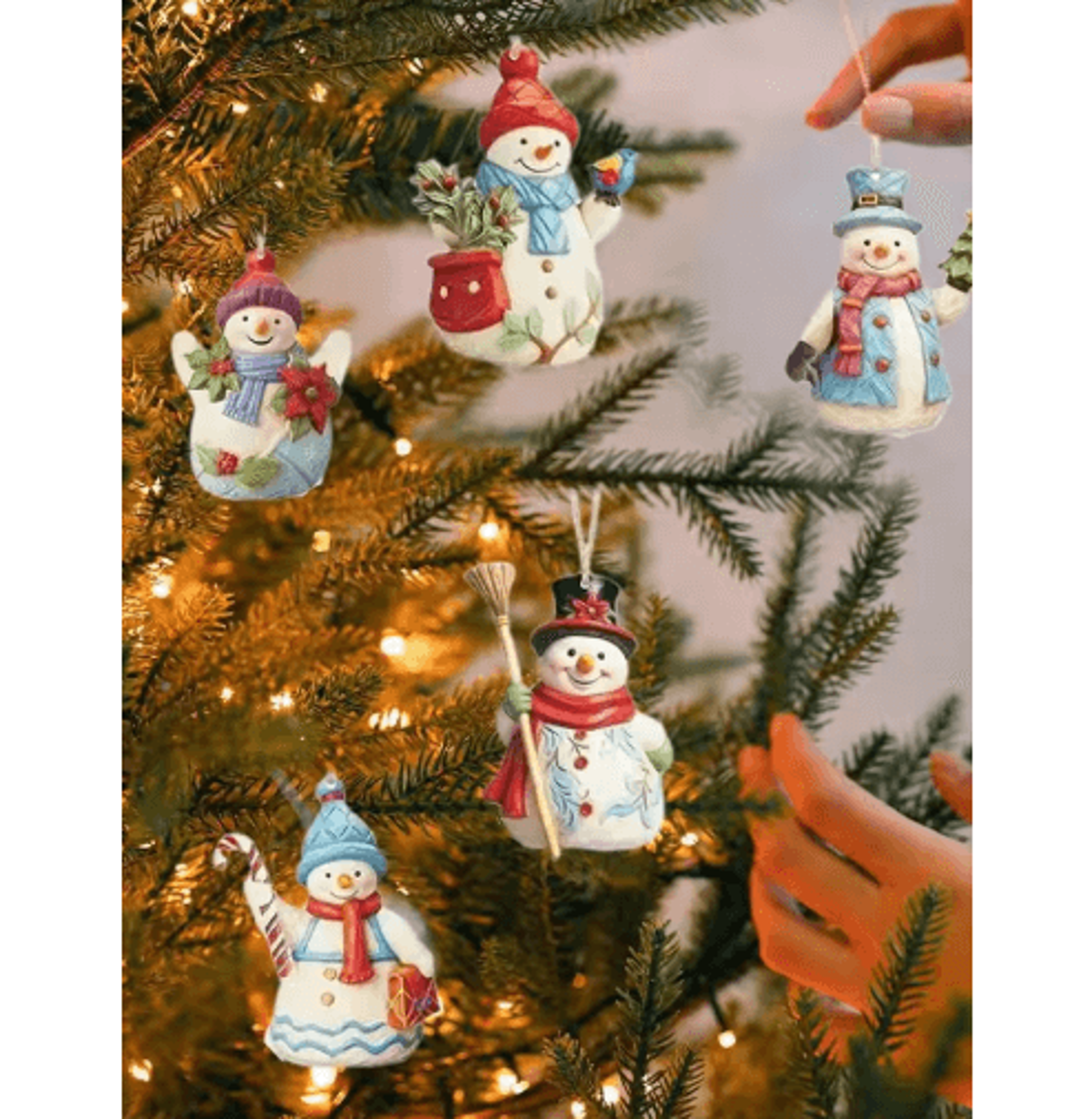 wooden snowman christmas tree ornament set (9pcs)
