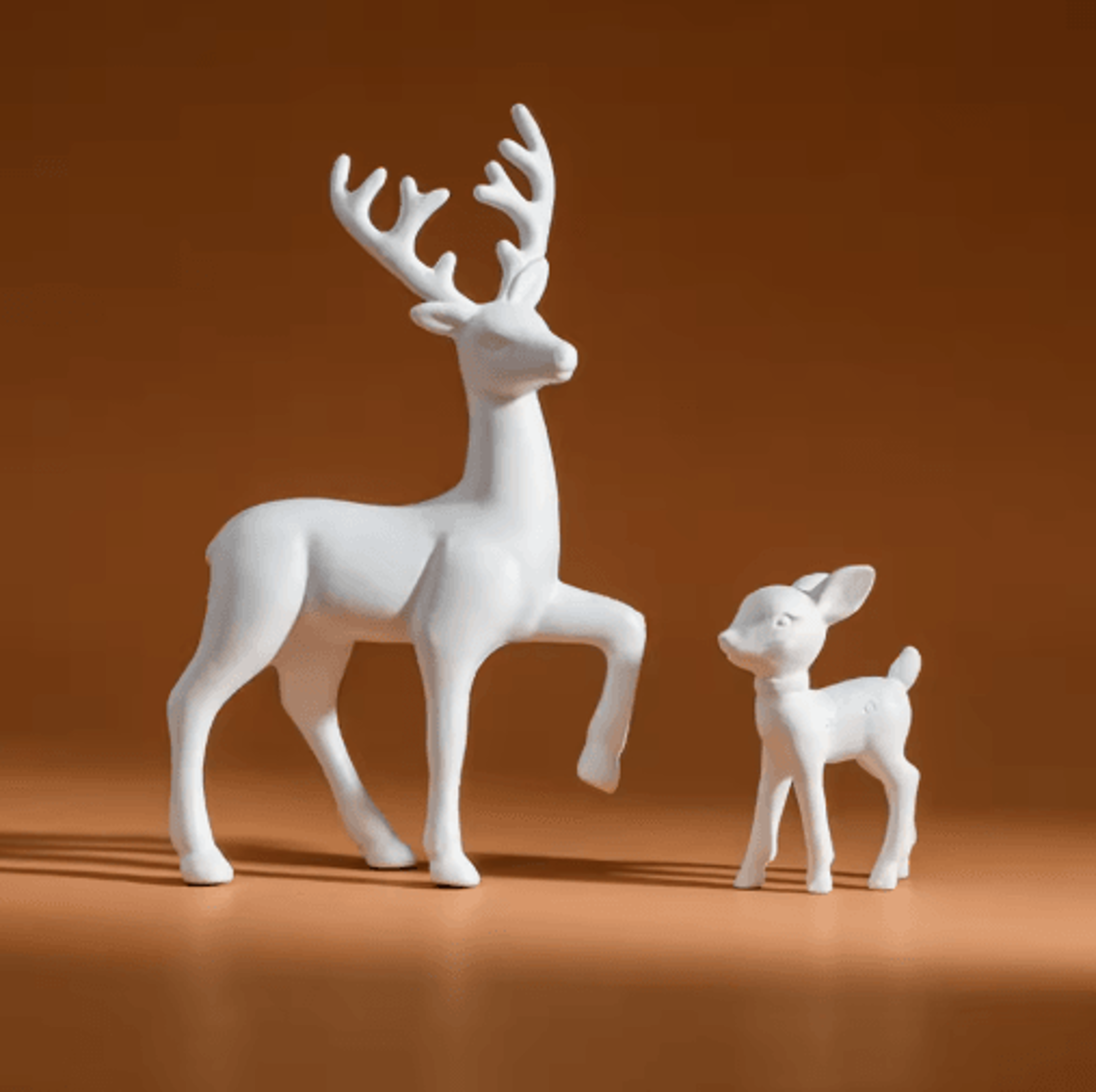 cute mother deer & fawn figurine decor set (2pcs)