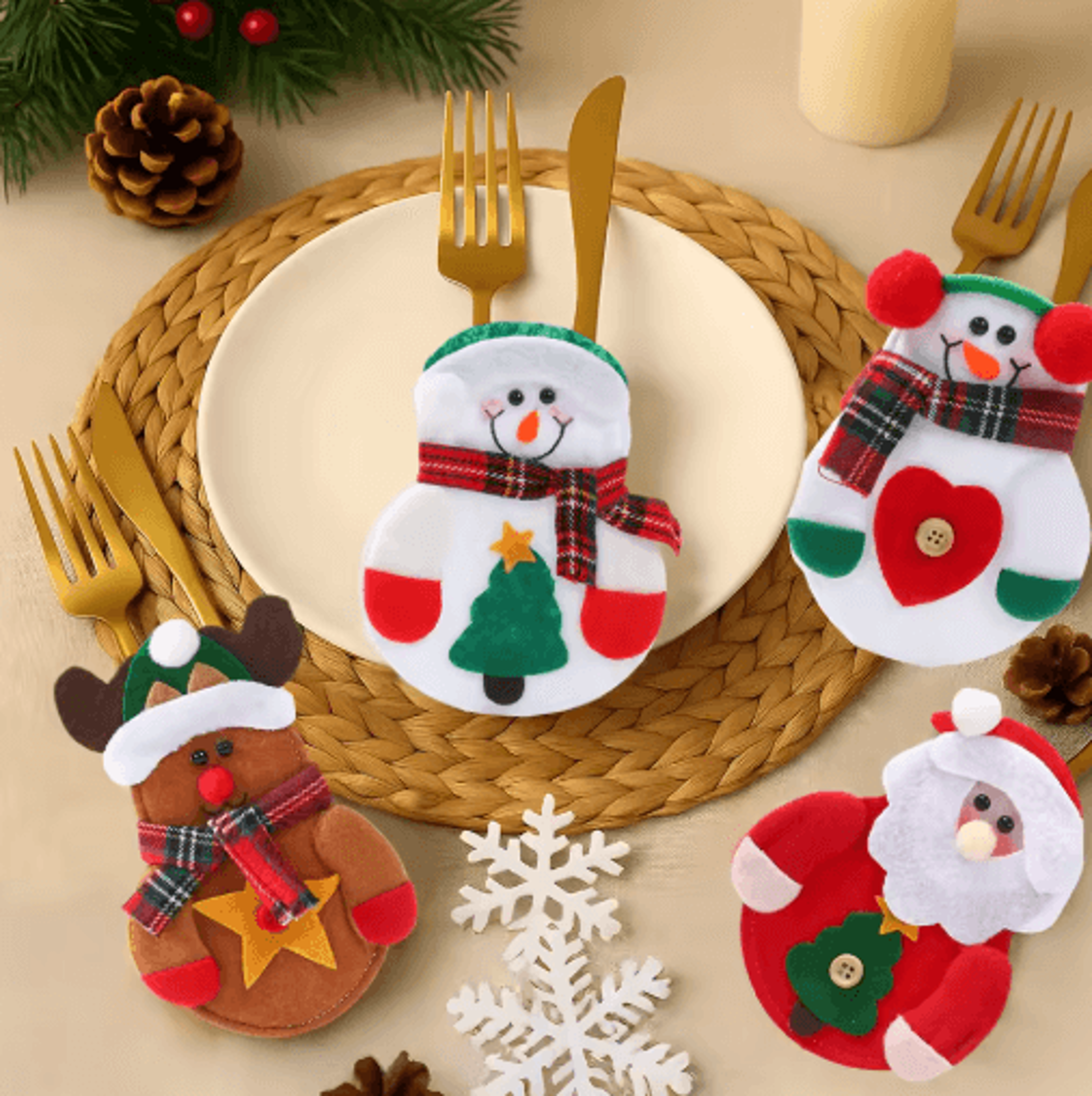 festive christmas cutlery holder set for holiday table decor