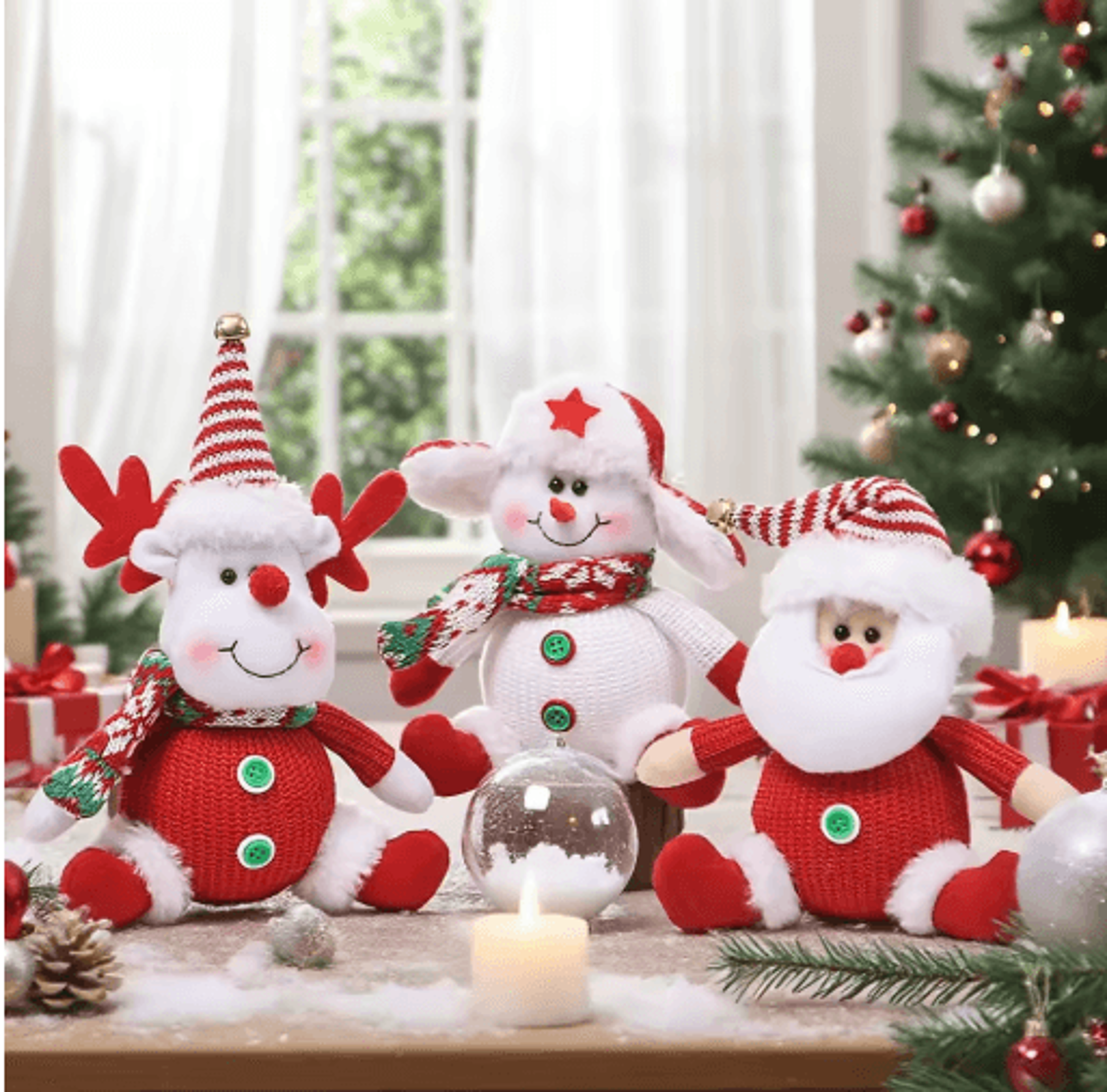 cute santa, snowman & reindeer plush christmas tree ornaments