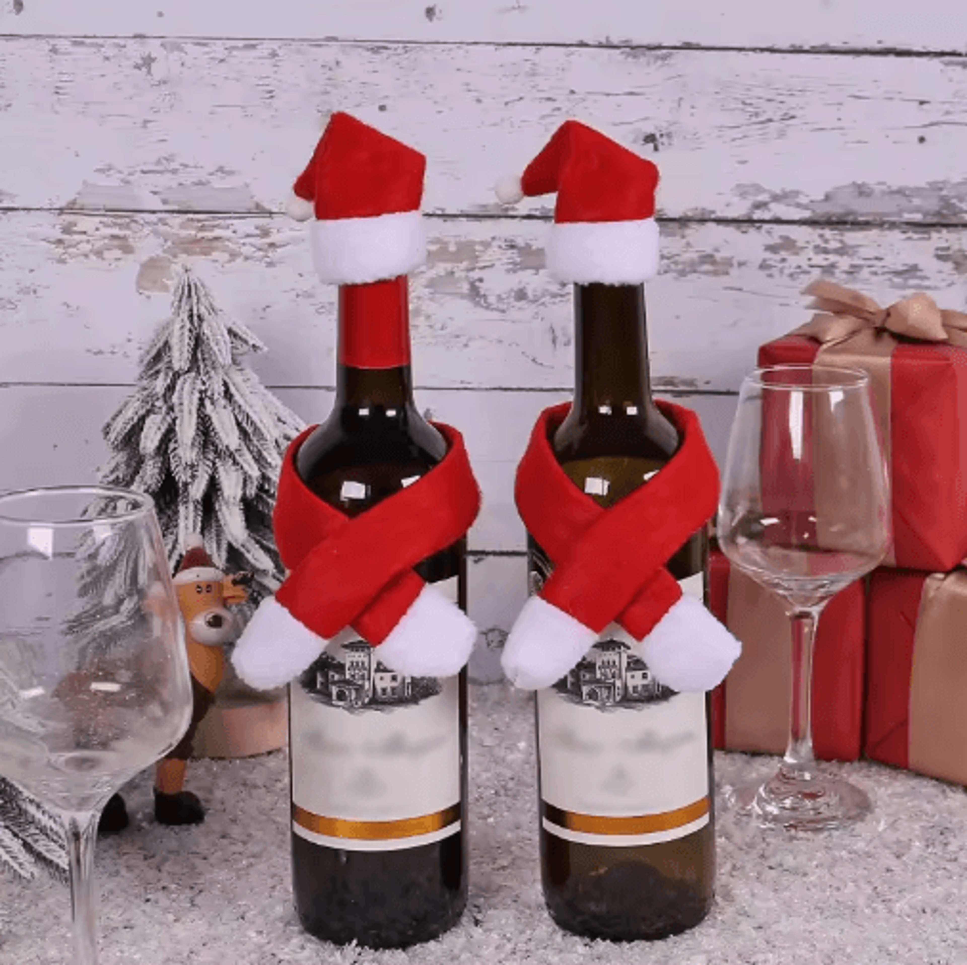 festive santa hat & scarf christmas wine bottle cover