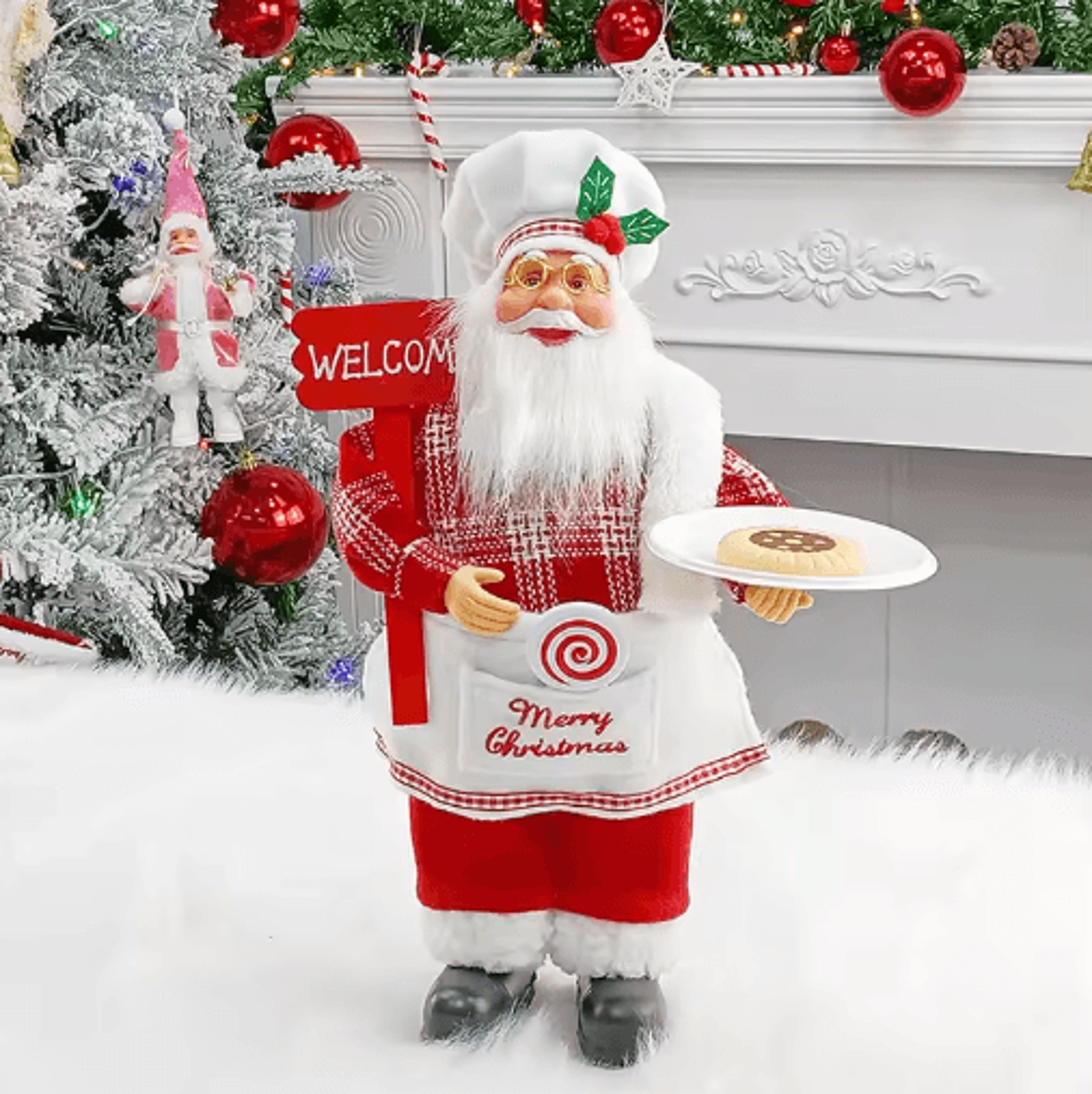 12-inch chef santa christmas figurine – standing santa holiday kitchen decoration