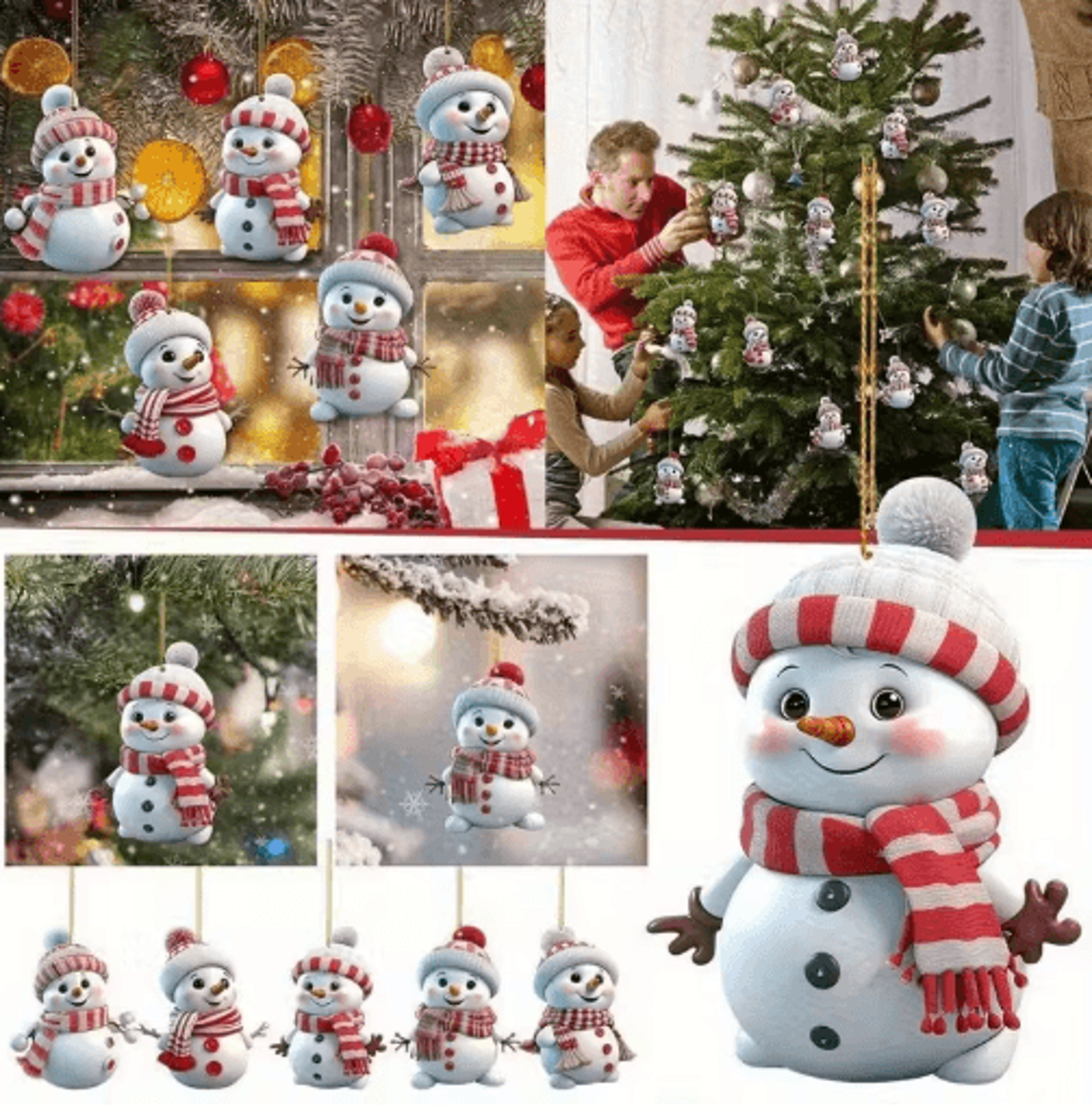 10-piece christmas car rearview mirror ornaments – acrylic snowman hanging decorations