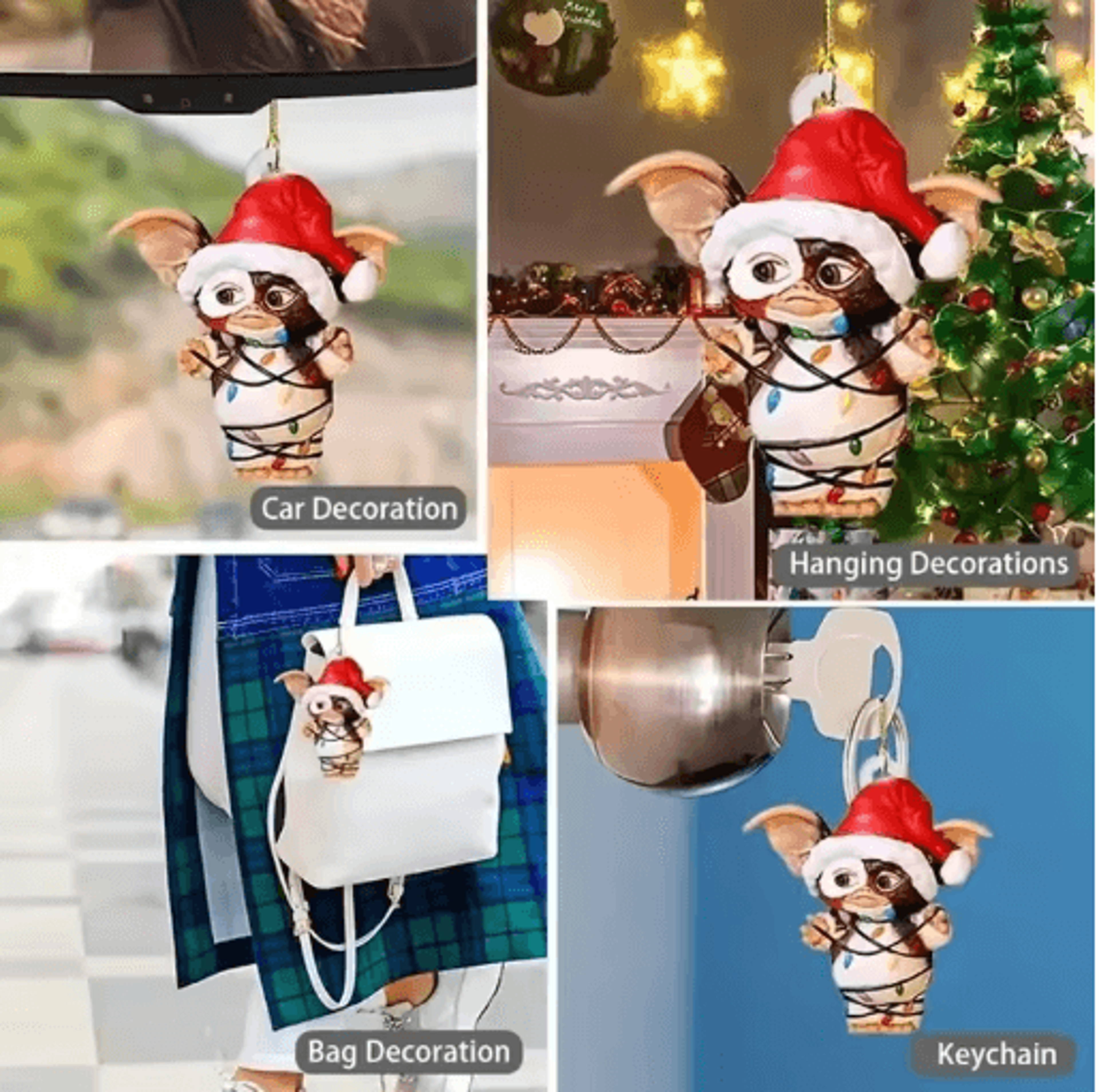 gremlin inspired acrylic christmas ornament multi use tree car mirror and keychain pendant