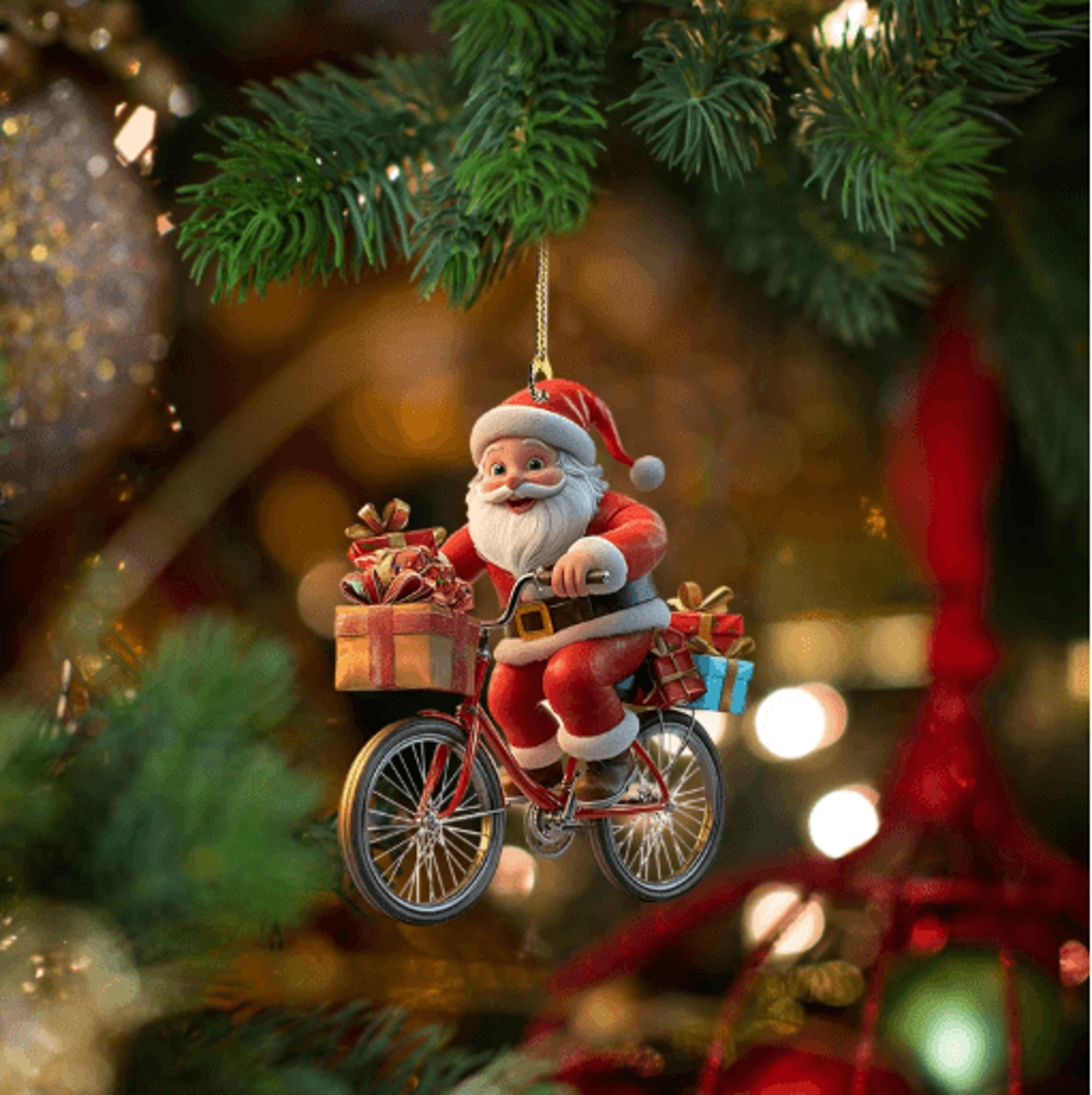 santa bicycle acrylic christmas ornament cartoon holiday tree hanging pendant