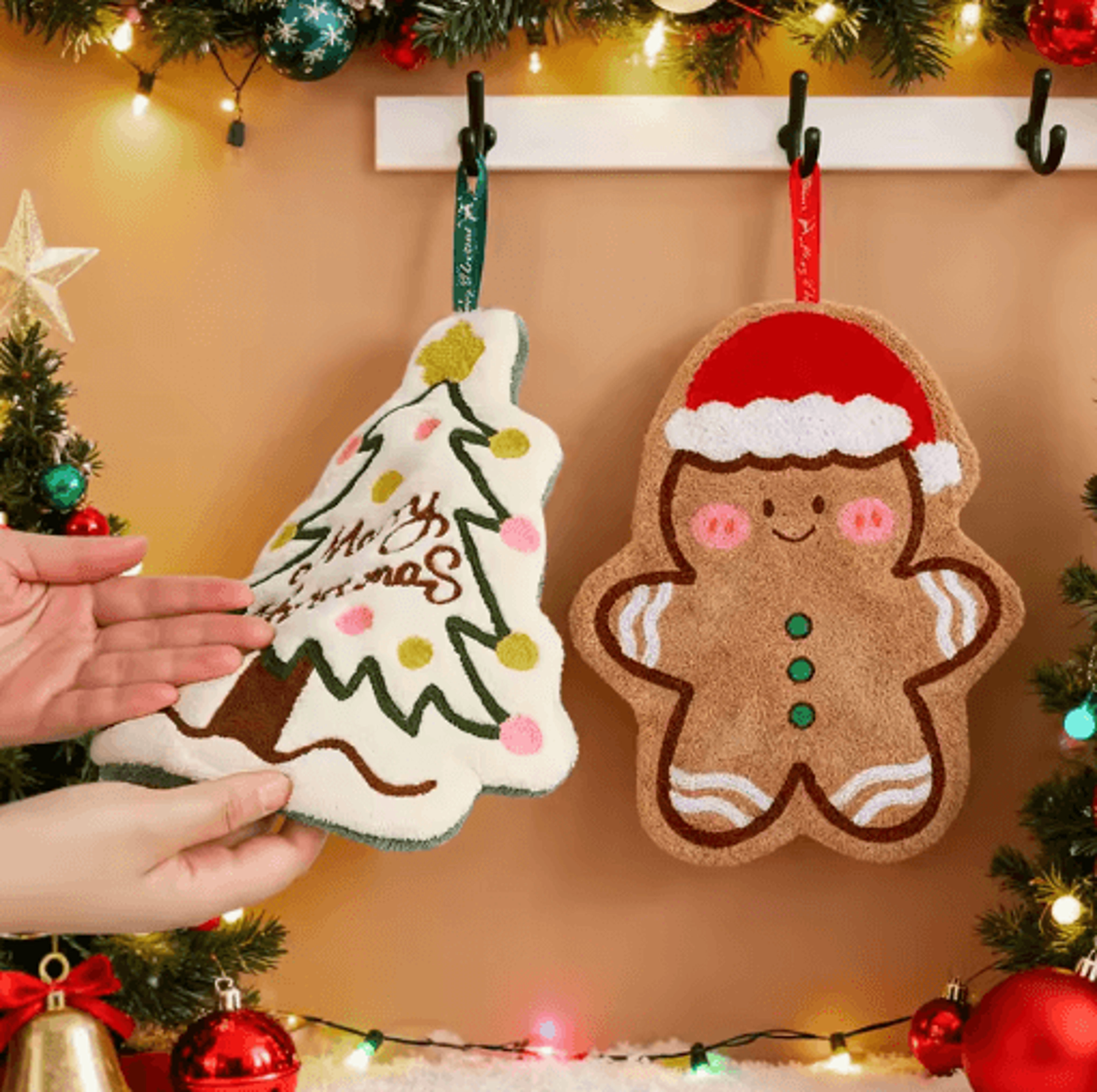 festive christmas hand towels gingerbread snowman and tree coral fleece hanging towels 1 to 3 pcs