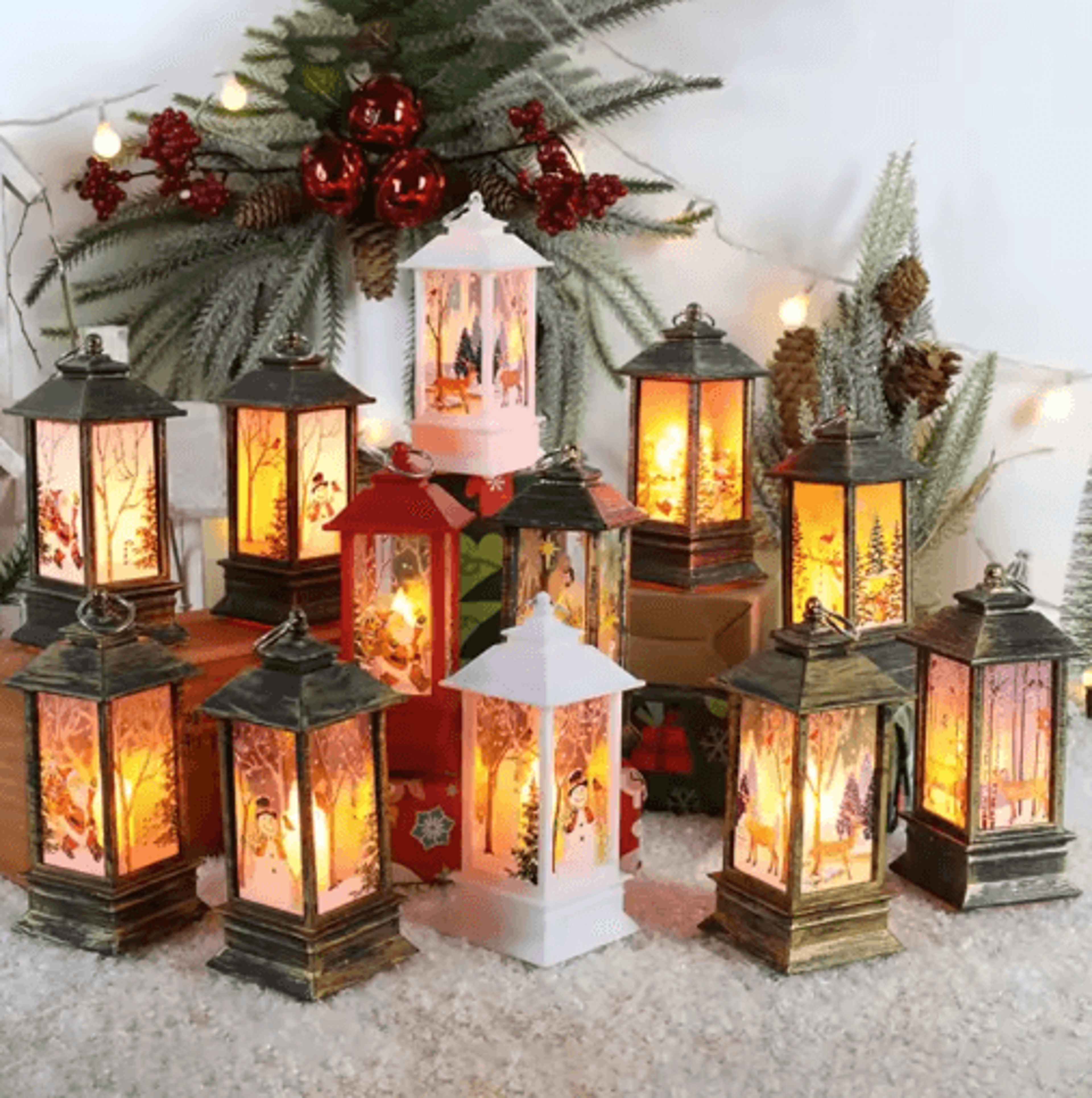 festive christmas lantern night lights santa elk & snowman table decor