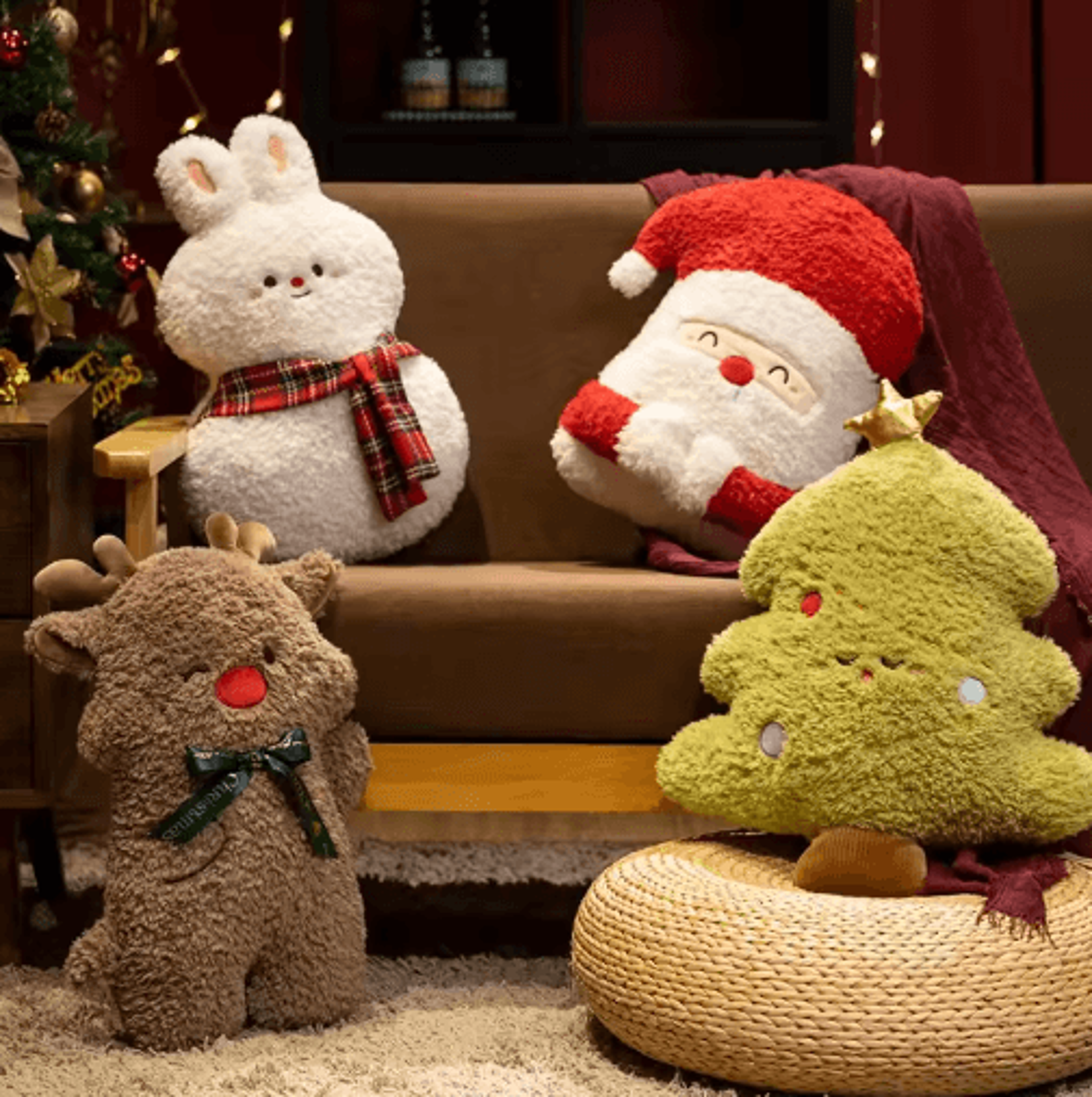 cute christmas plush pillow – santa & elk soft decorative doll