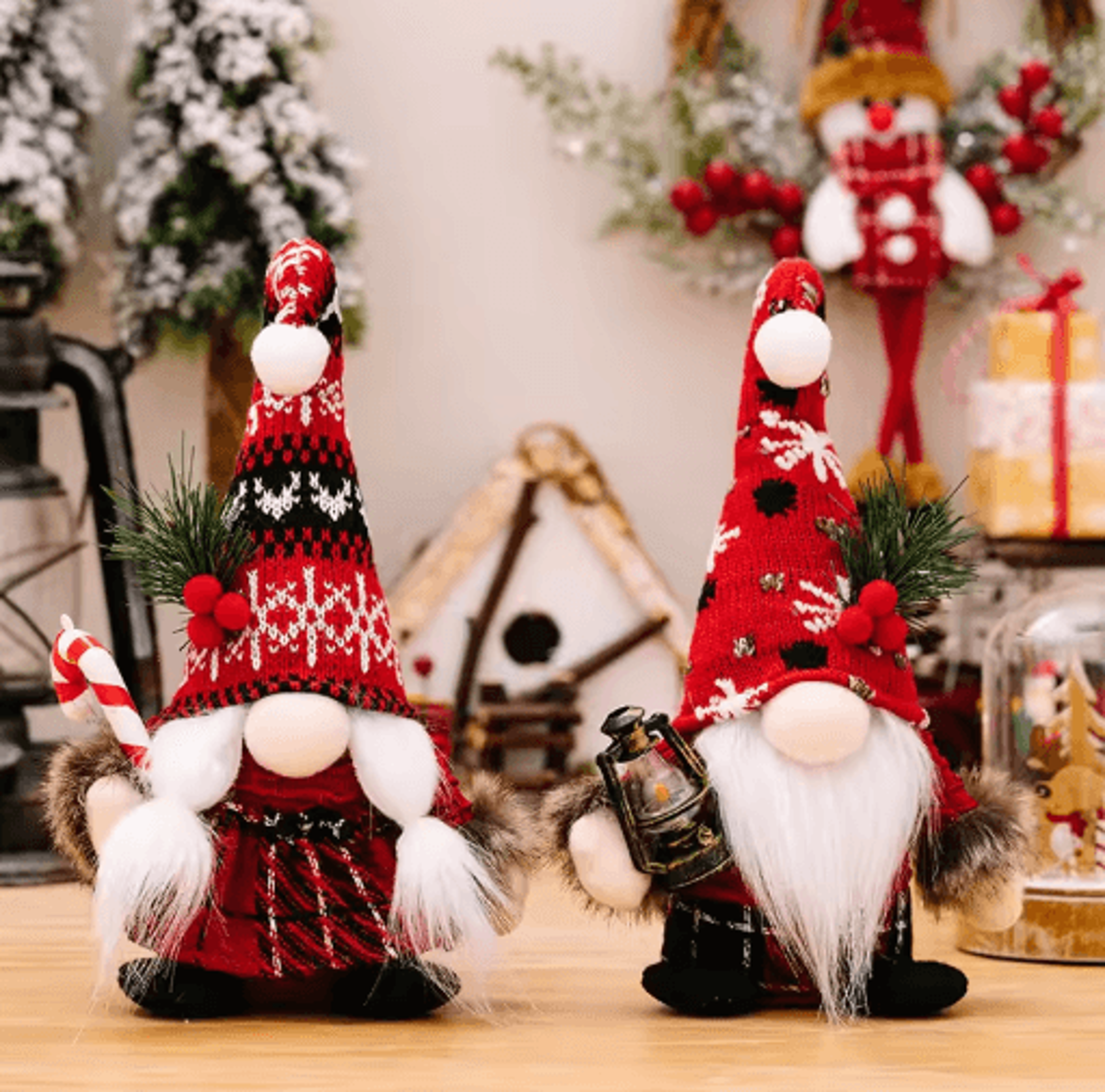 festive christmas faceless gnome doll – knitted red dwarf holiday decor
