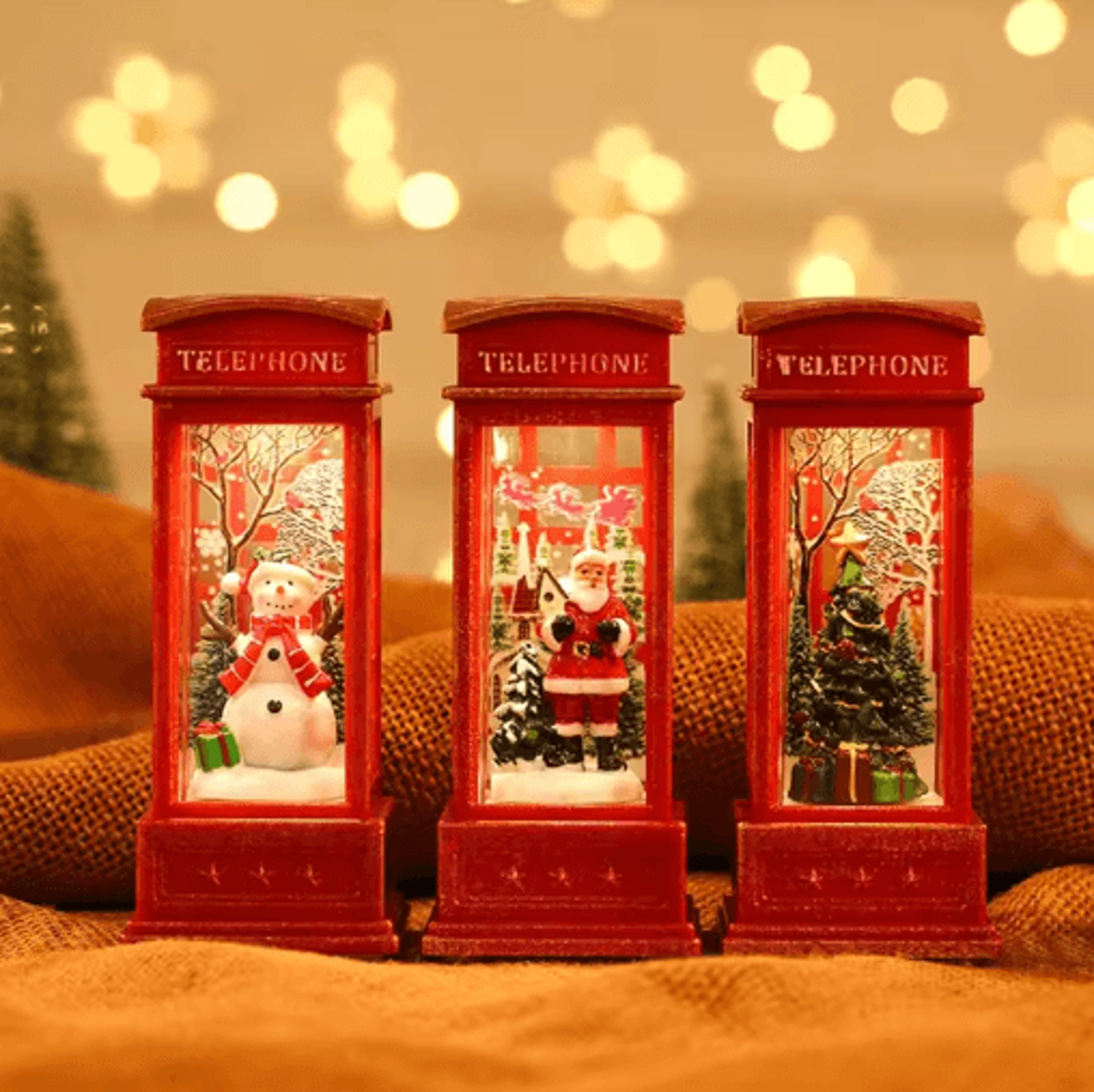 led christmas phone booth light – santa & snowman window scene decoration