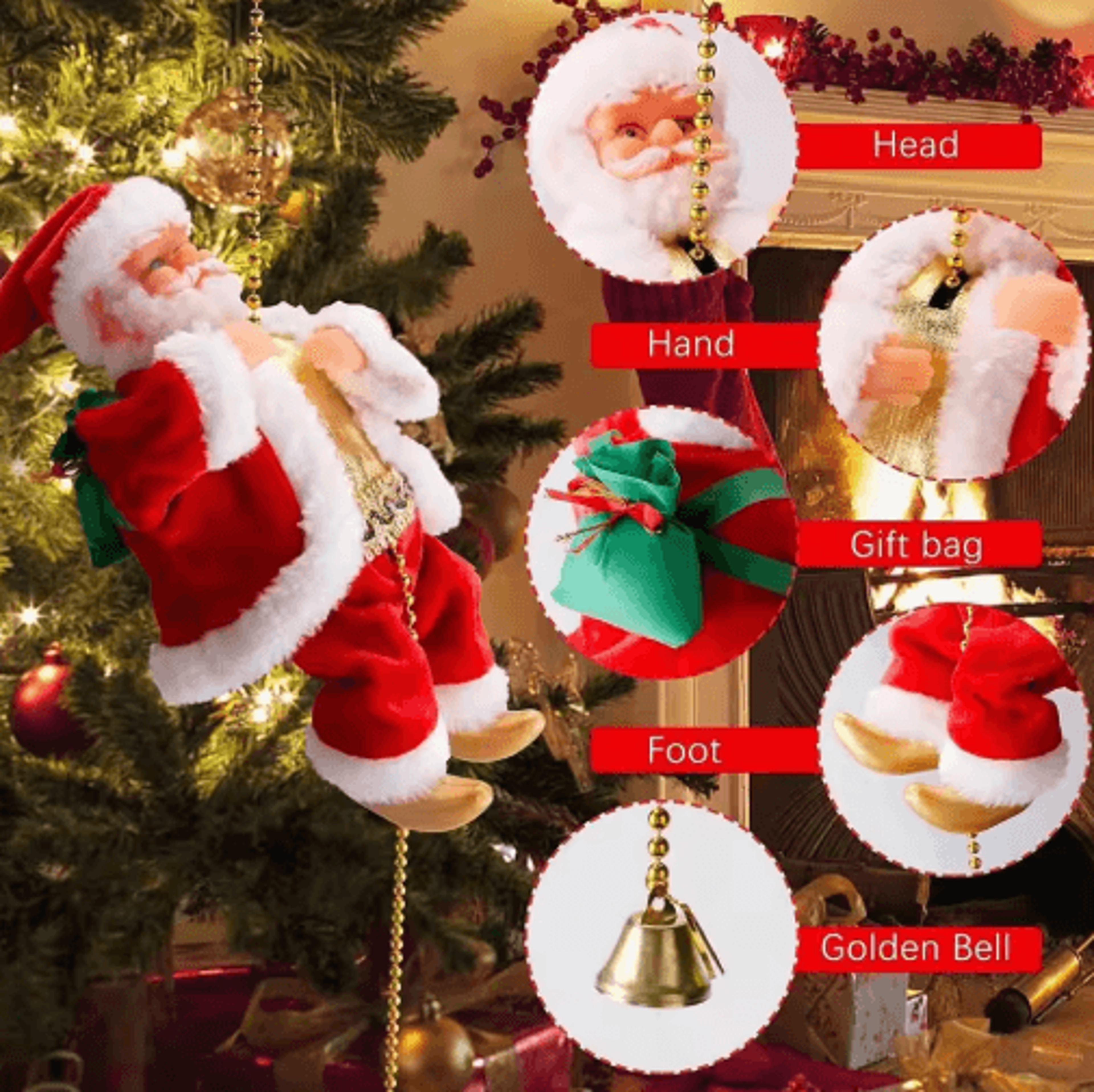 animated santa climbing ladder decoration – musical light-up christmas doll