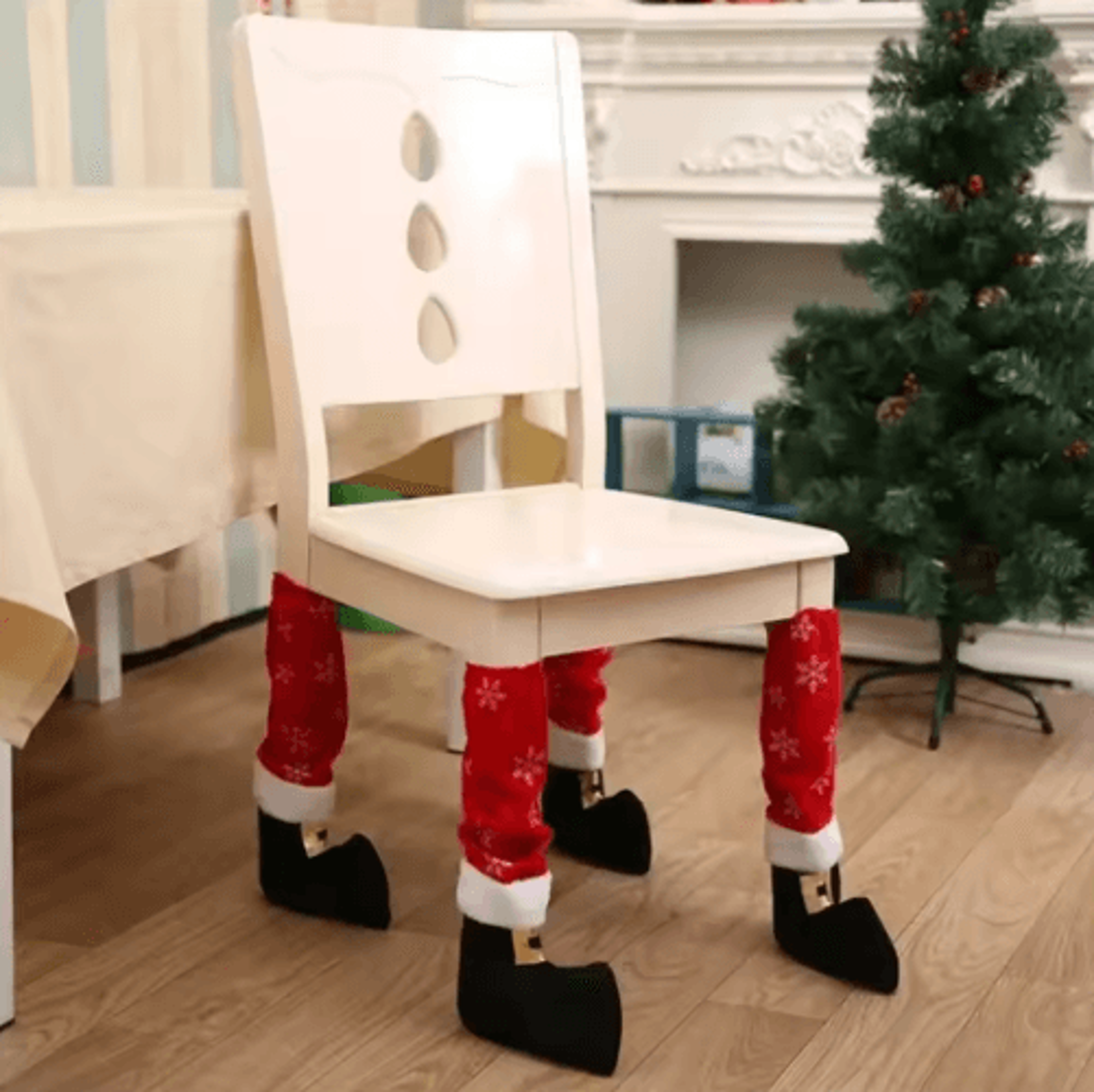 festive christmas chair leg covers – santa chair leg socks for holiday table & dining decor
