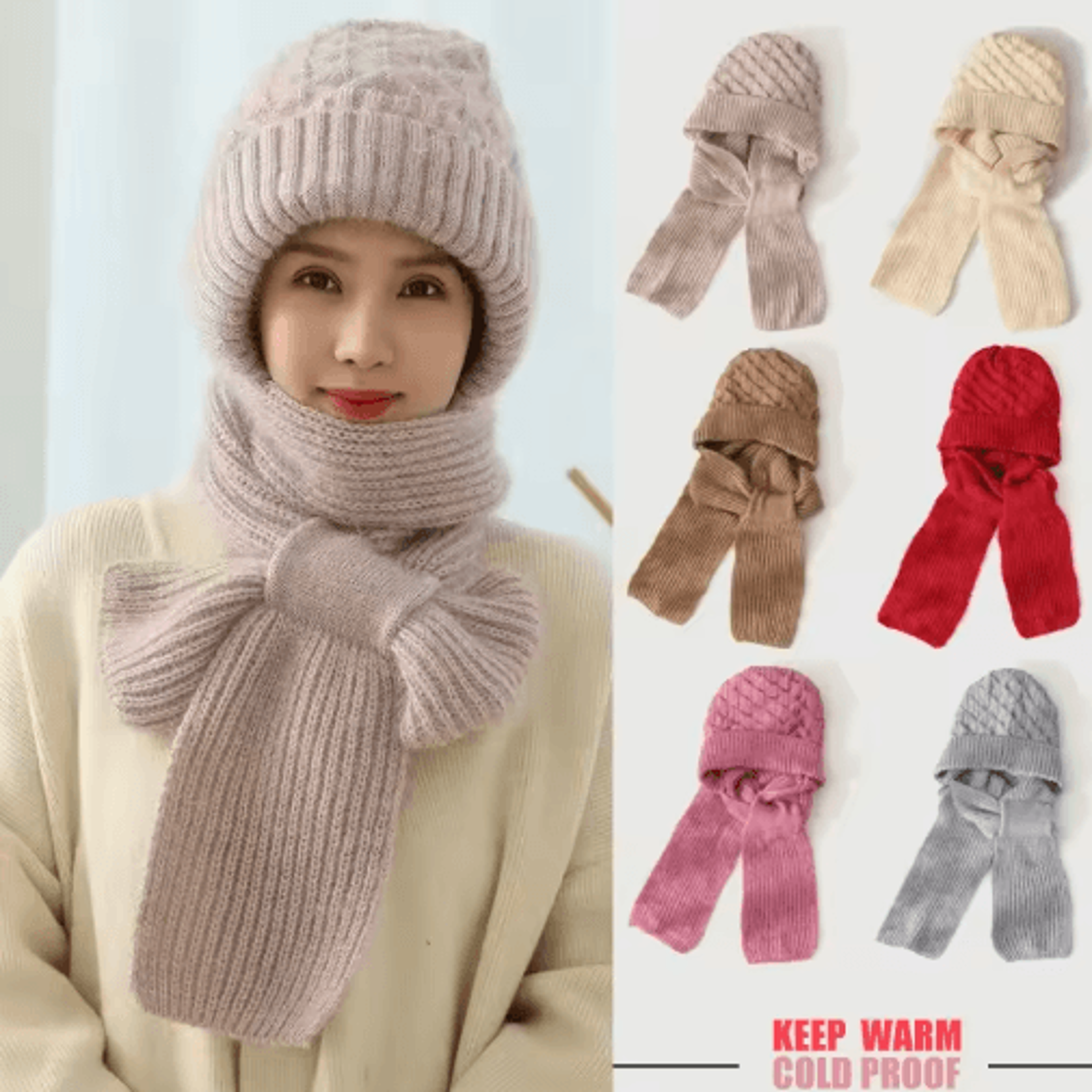 cozywrap winter beanie scarf set – womens knitted hat and scarf windproof plush beanie