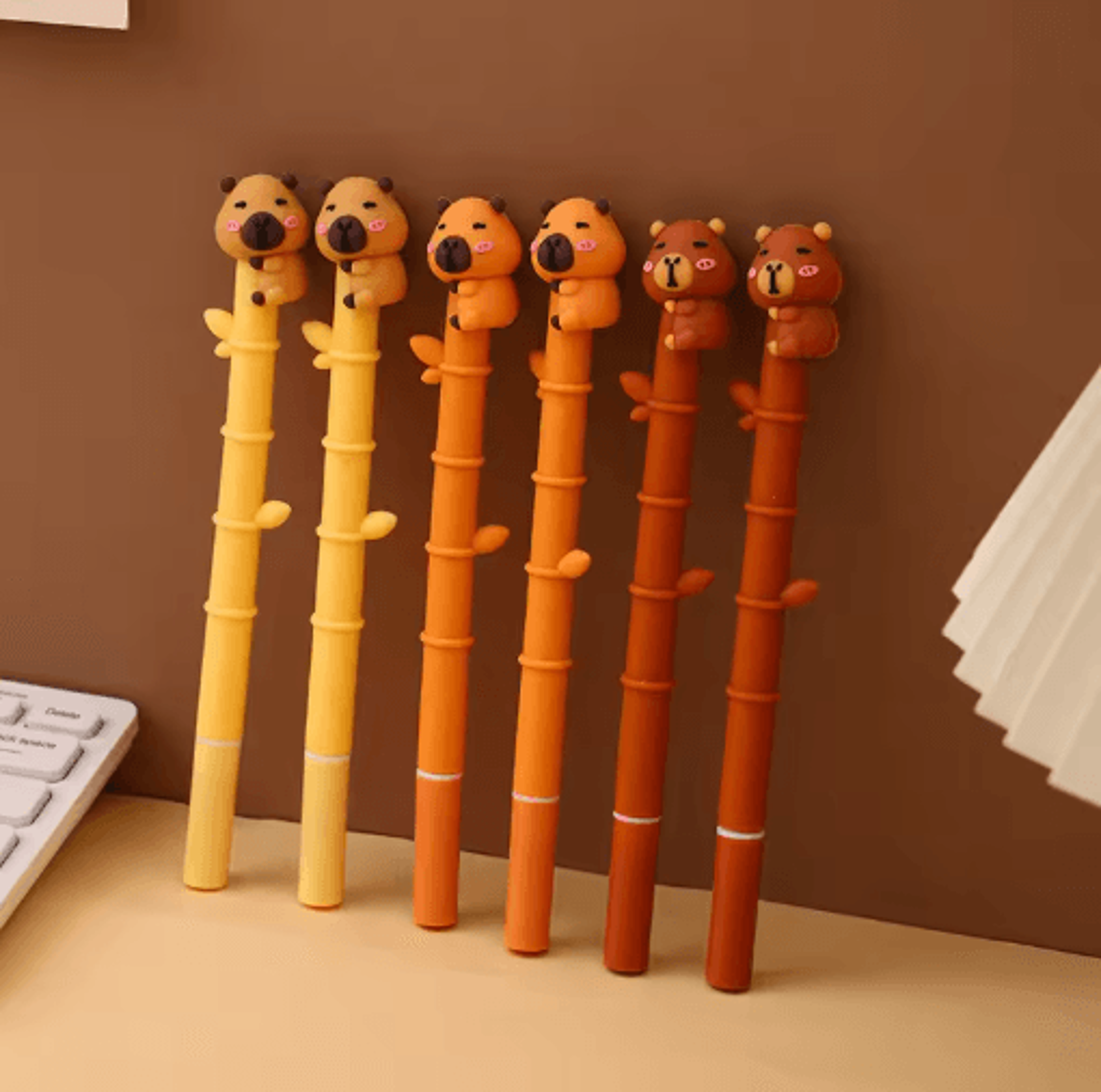 capicute capybara gel pen set – 3pcs cute cartoon gel pens bamboo style