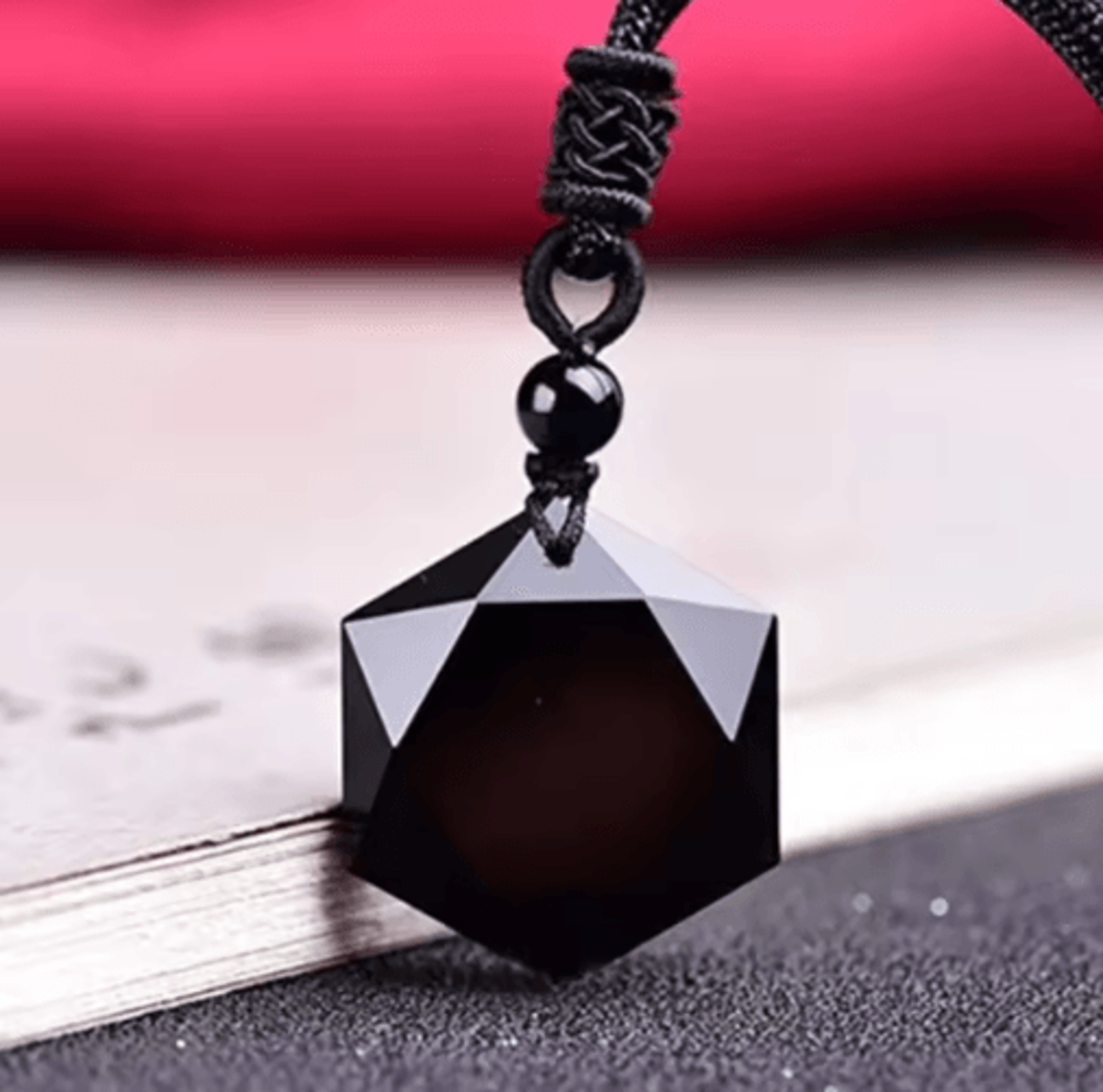 mysticcore obsidian pendulum necklace – natural obsidian pendant hexagram energy stone