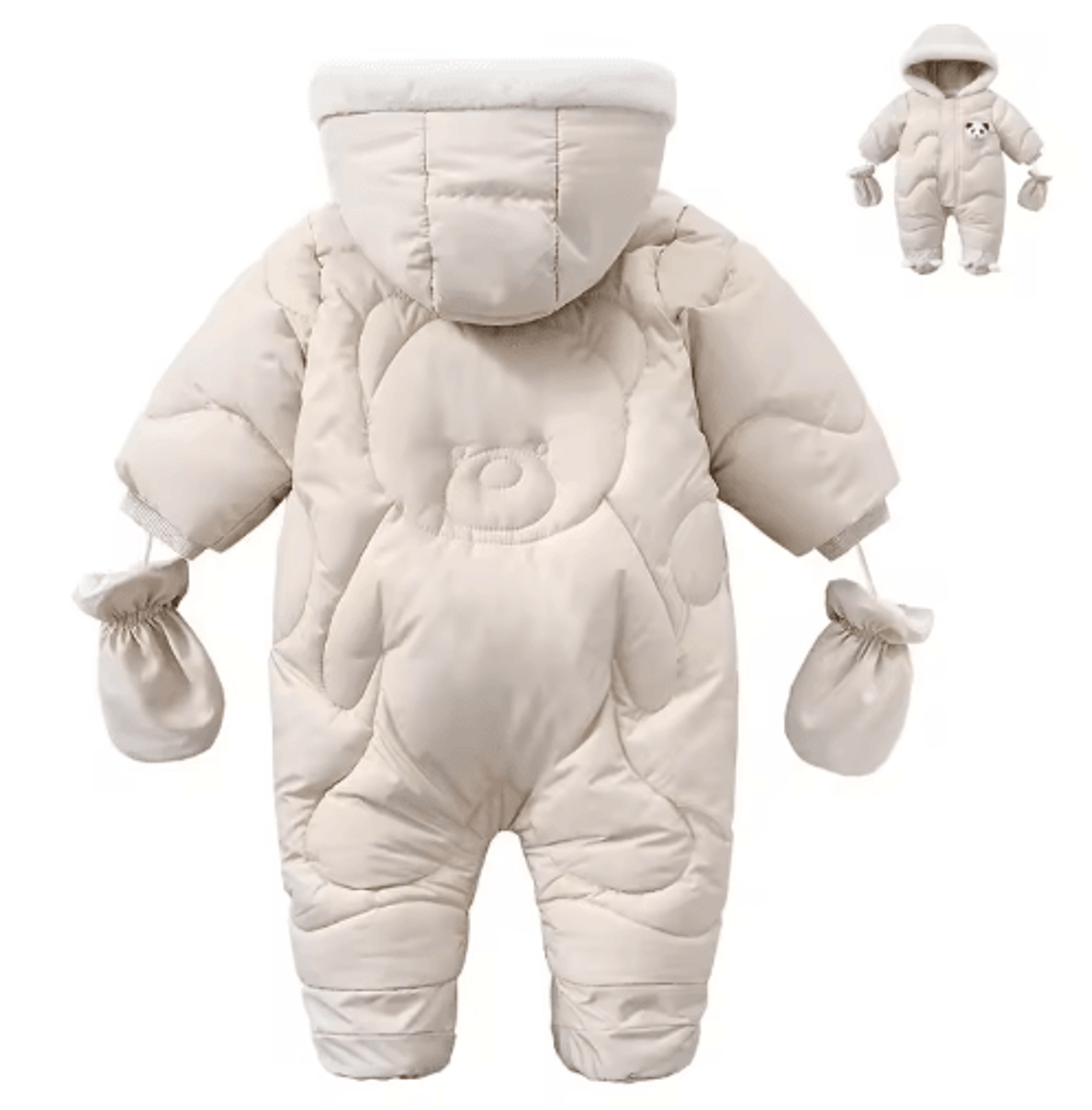 korean style bear baby winter romper – fleece hooded snowsuit for infants & toddlers