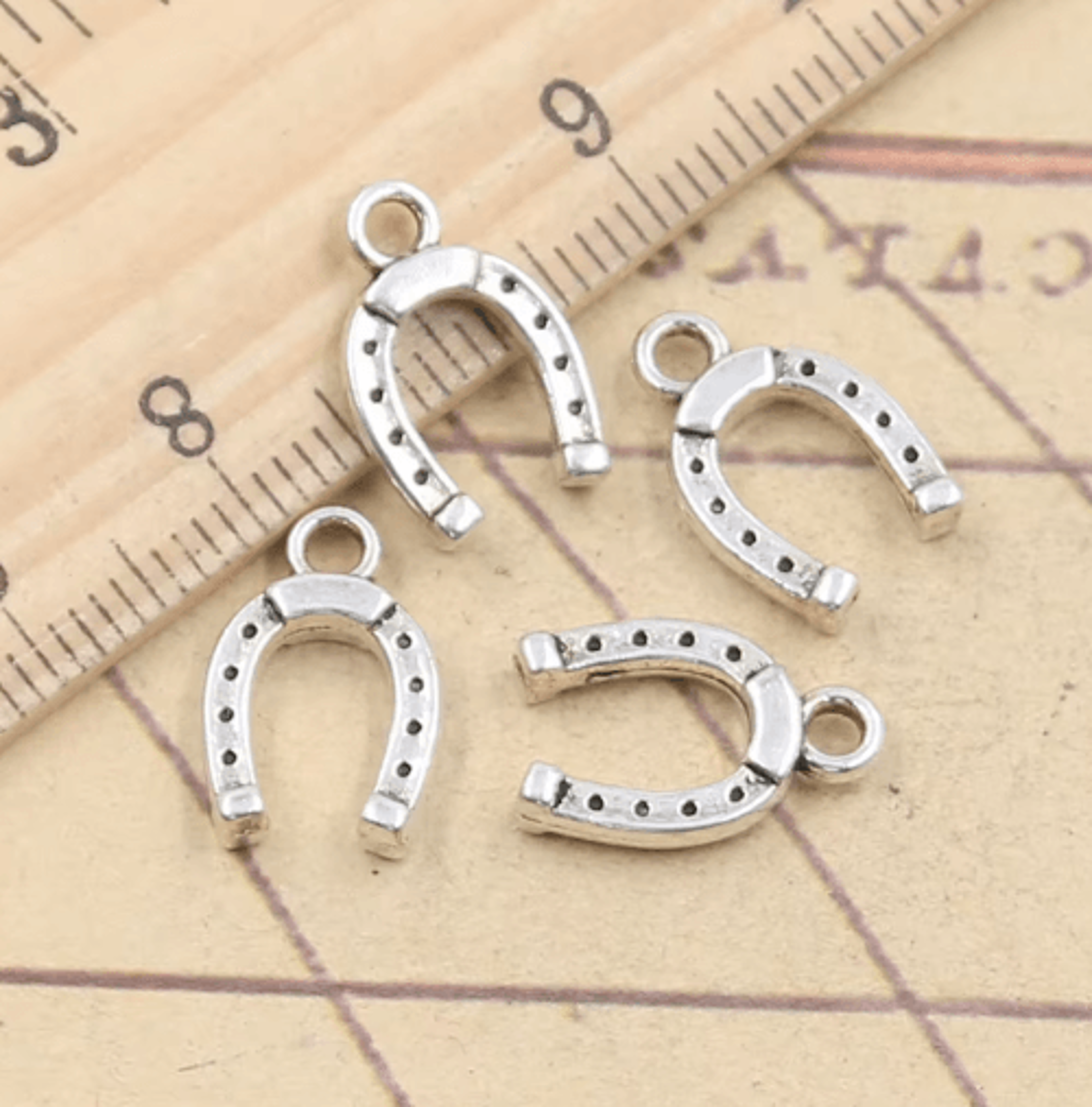 30pcs lucky horseshoe tibetan silver charms for diy jewelry making