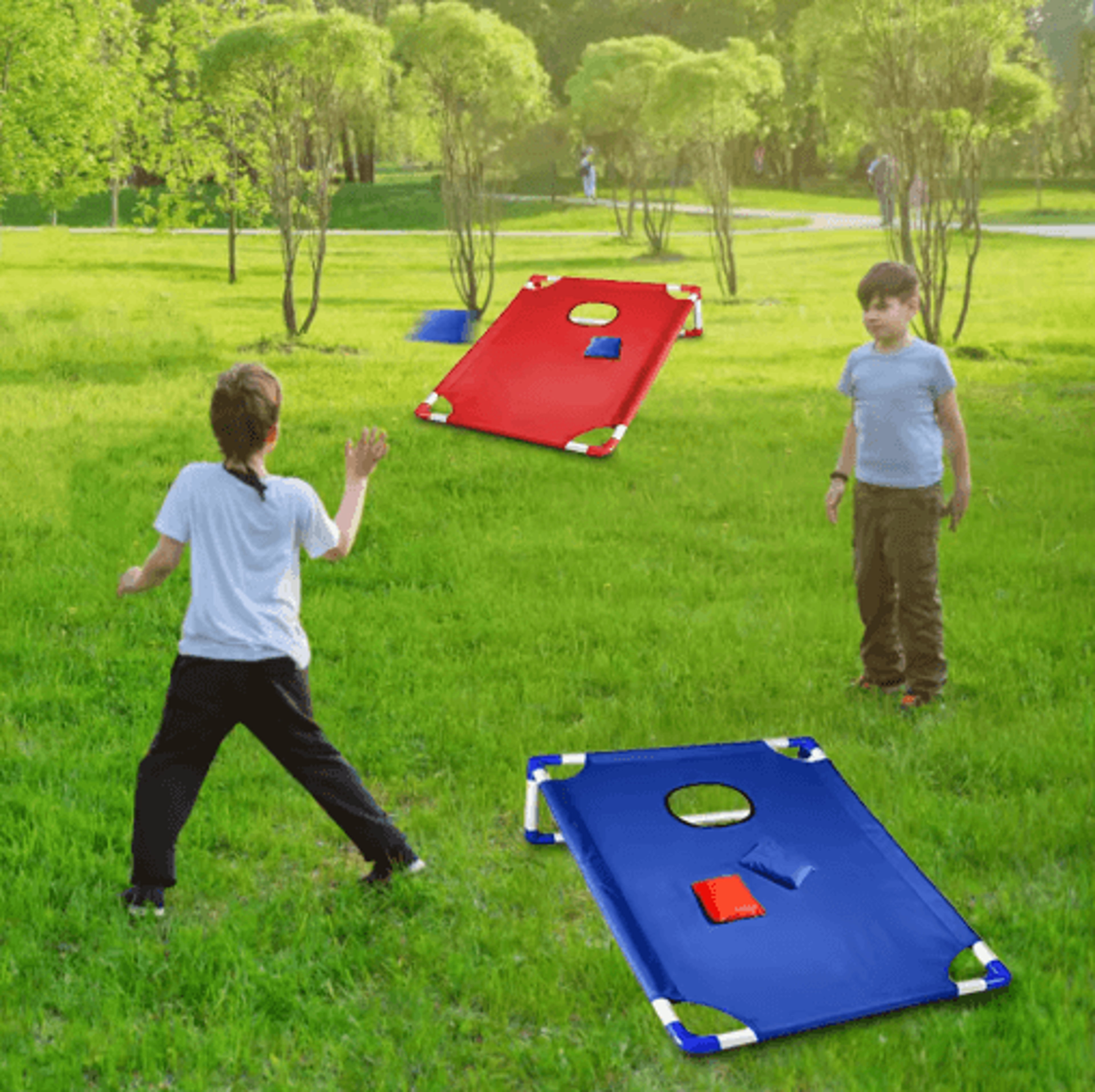 portable cornhole game set with board & 6 bean bags for outdoor fun