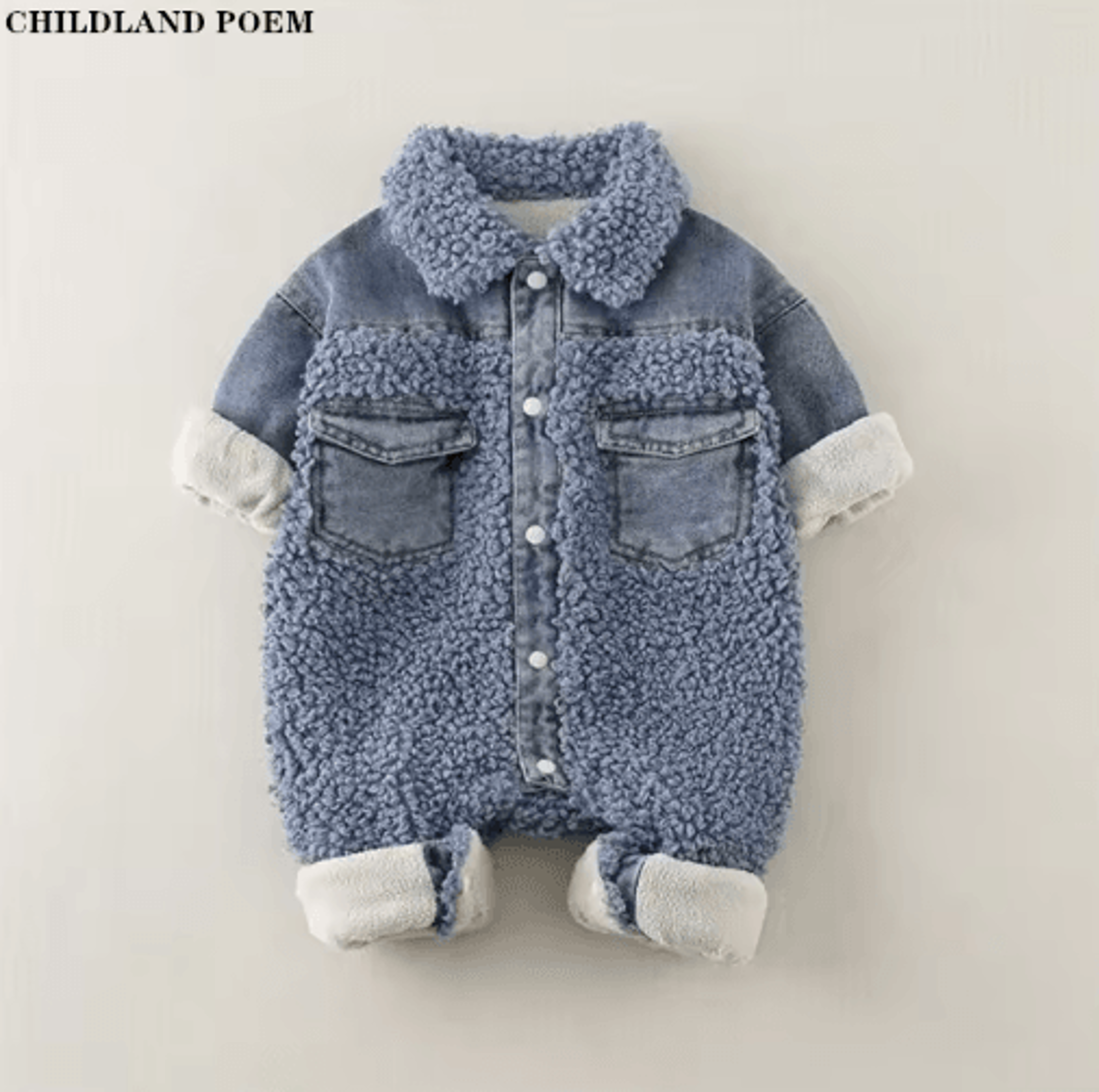 denim velvet baby winter romper – thick warm snowsuit for newborns