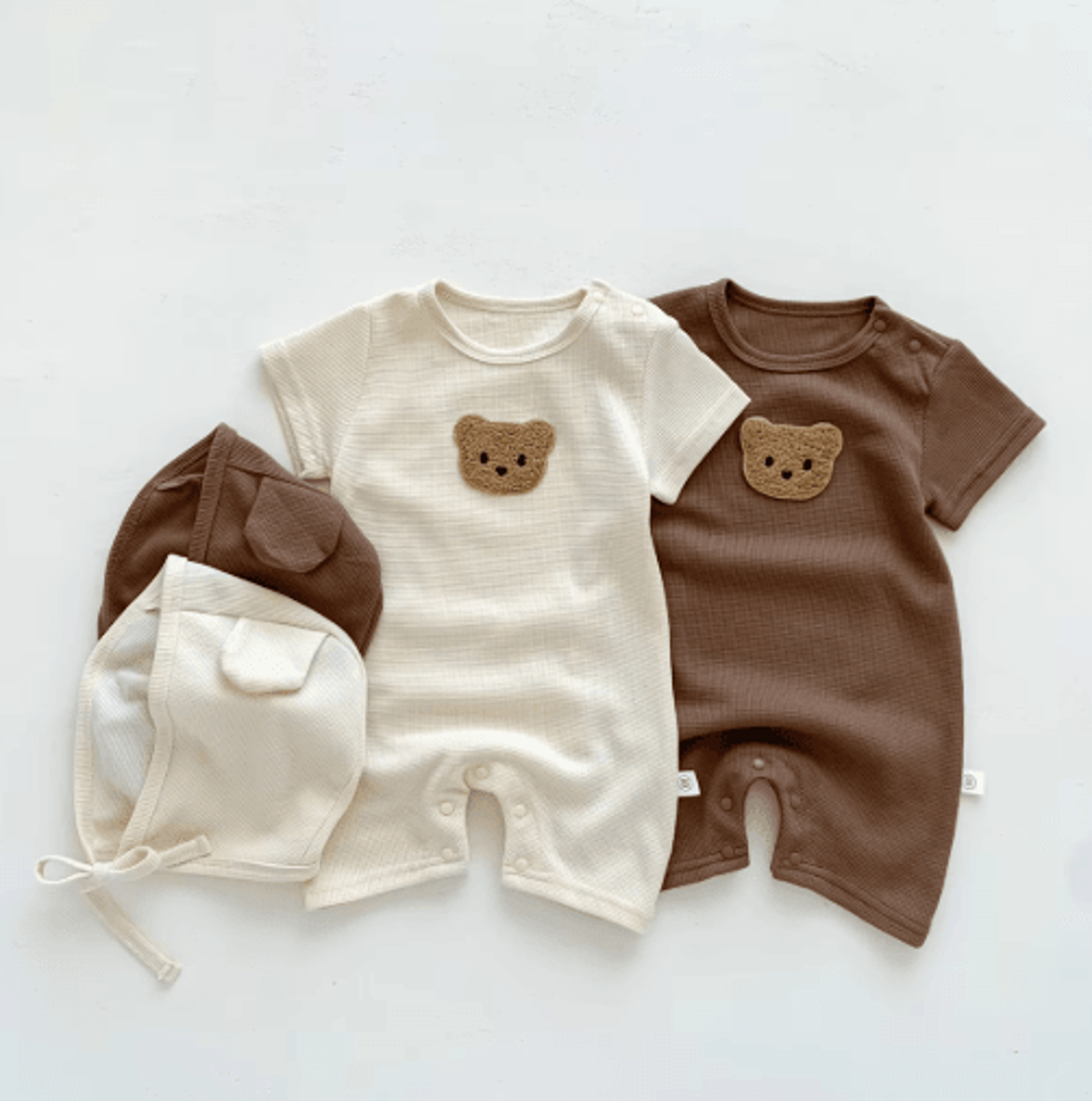 bear ear baby waffle romper set – cute baby waffle romper with hat