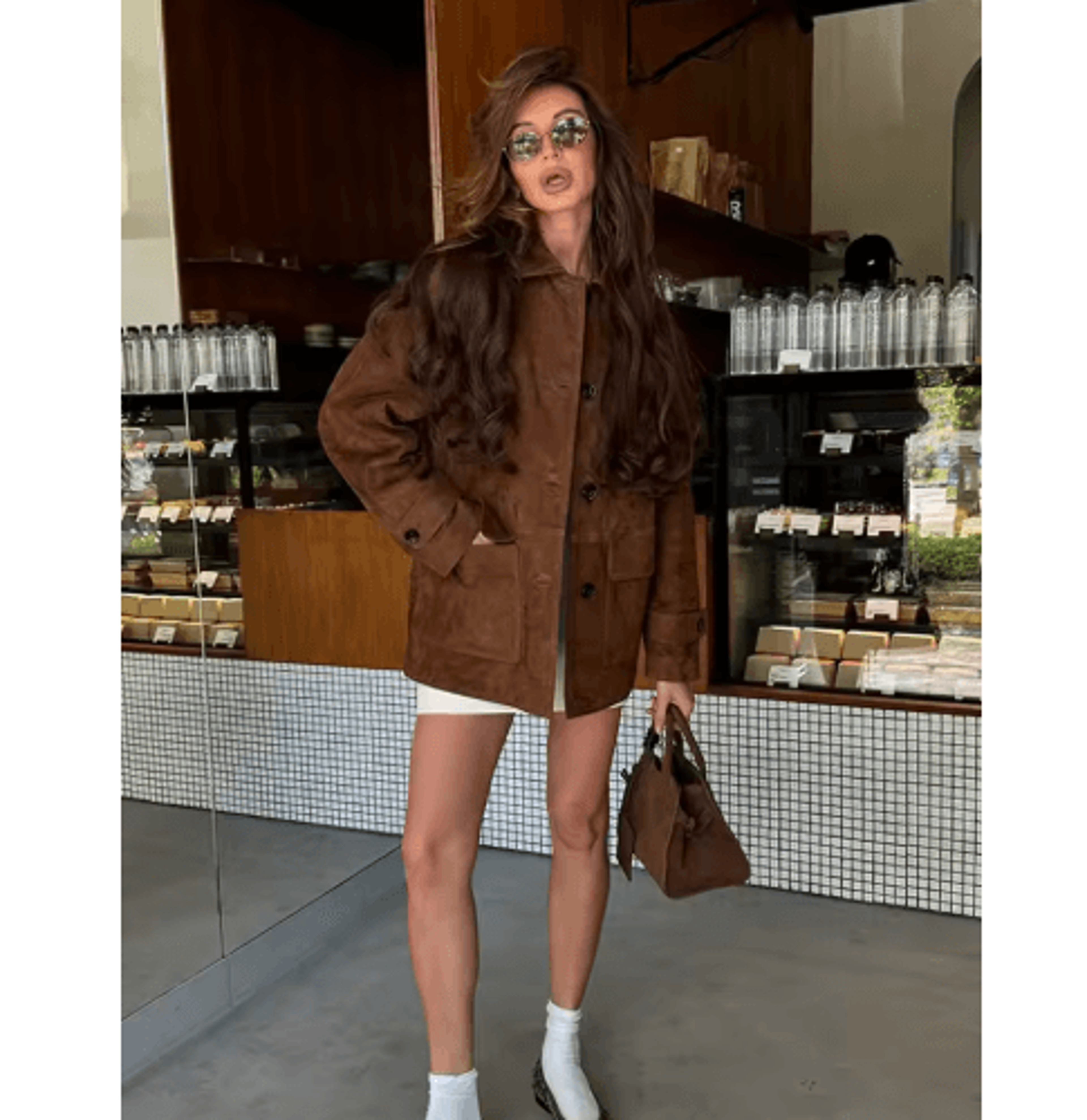 womens dark brown suede coat – single breasted high street autumn jacket