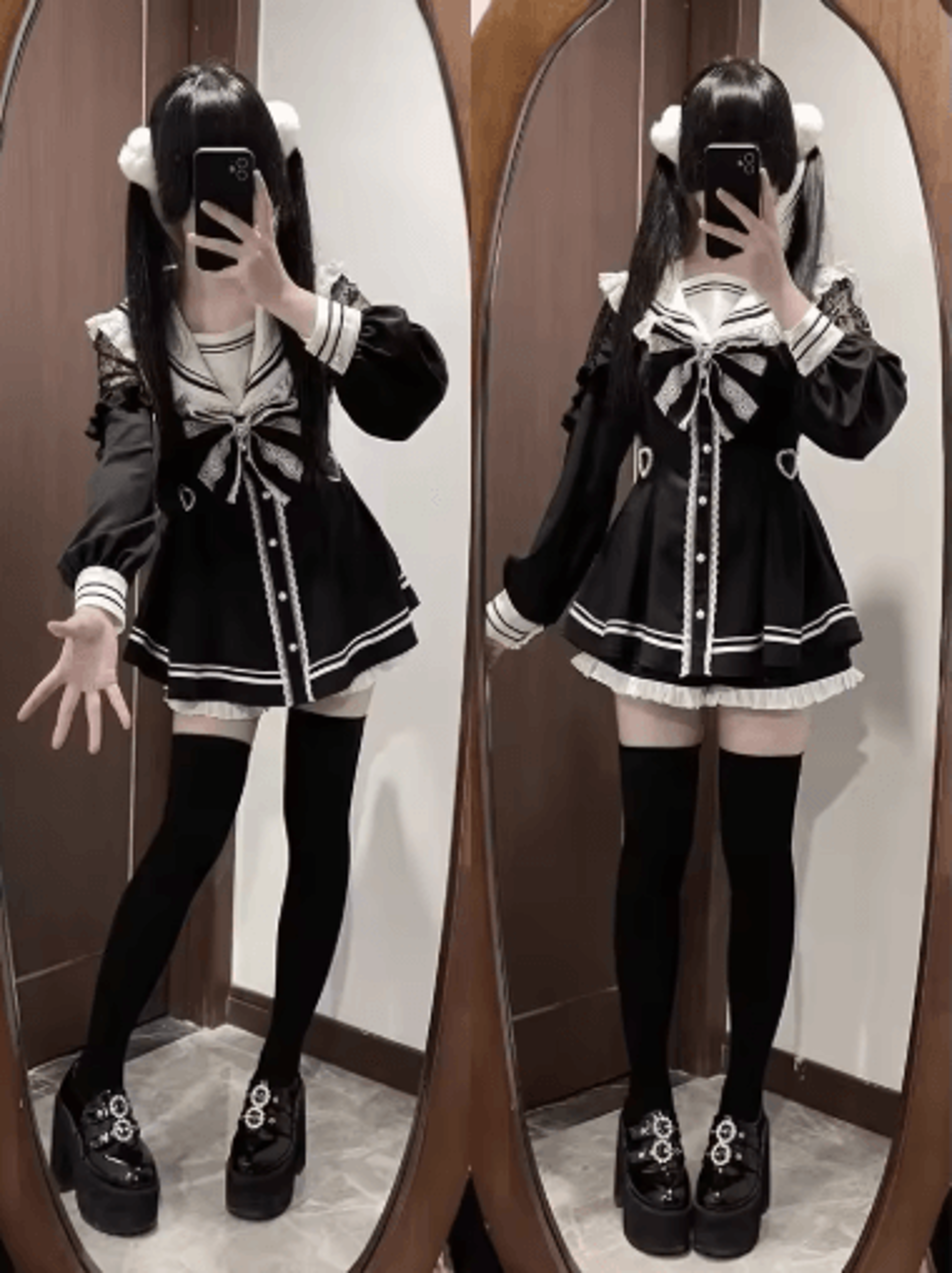 harajuku kawaii plaid dress slim fit bow lolita long sleeve dress