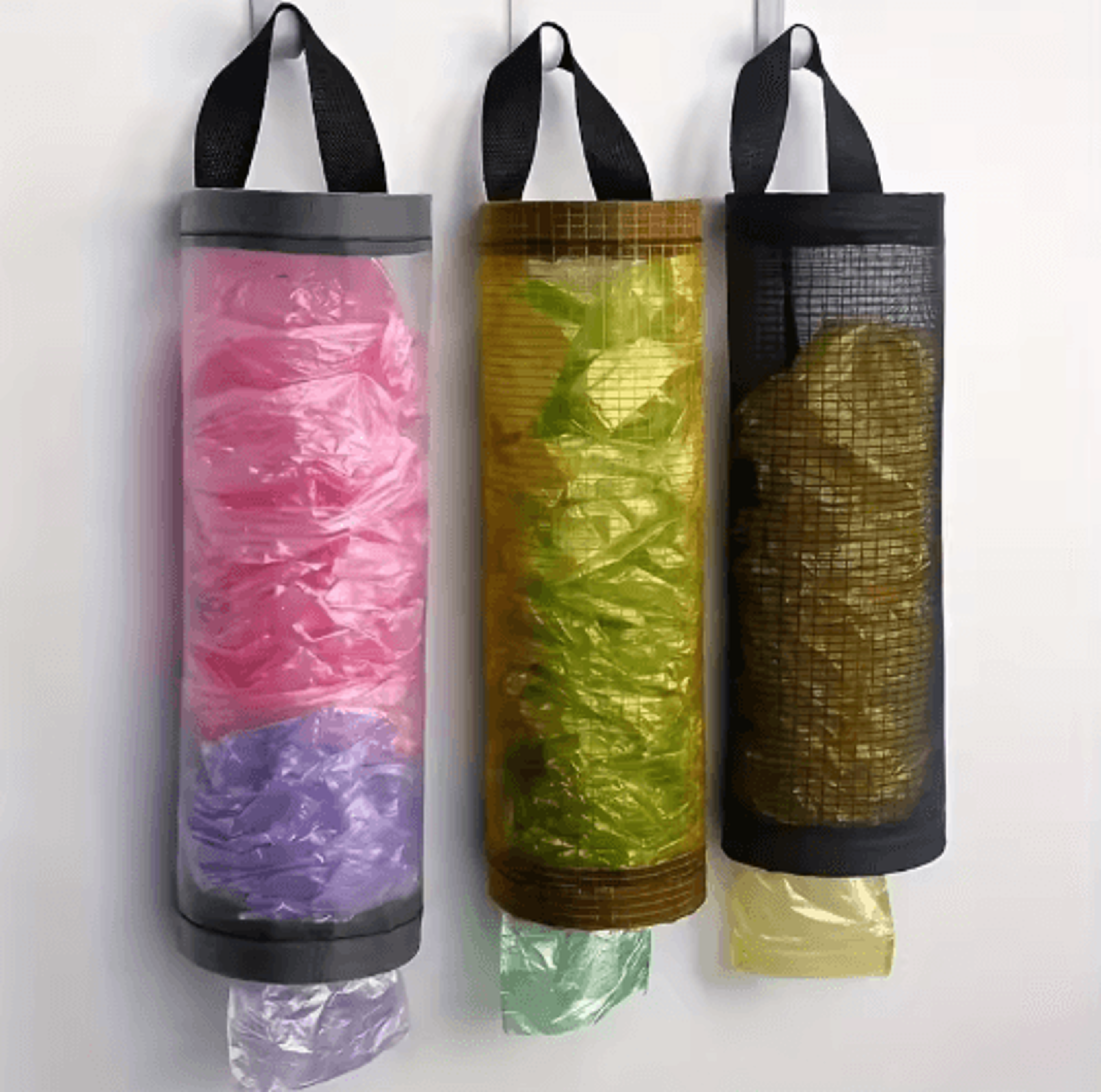 wall mounted foldable mesh garbage bag holder with hook design
