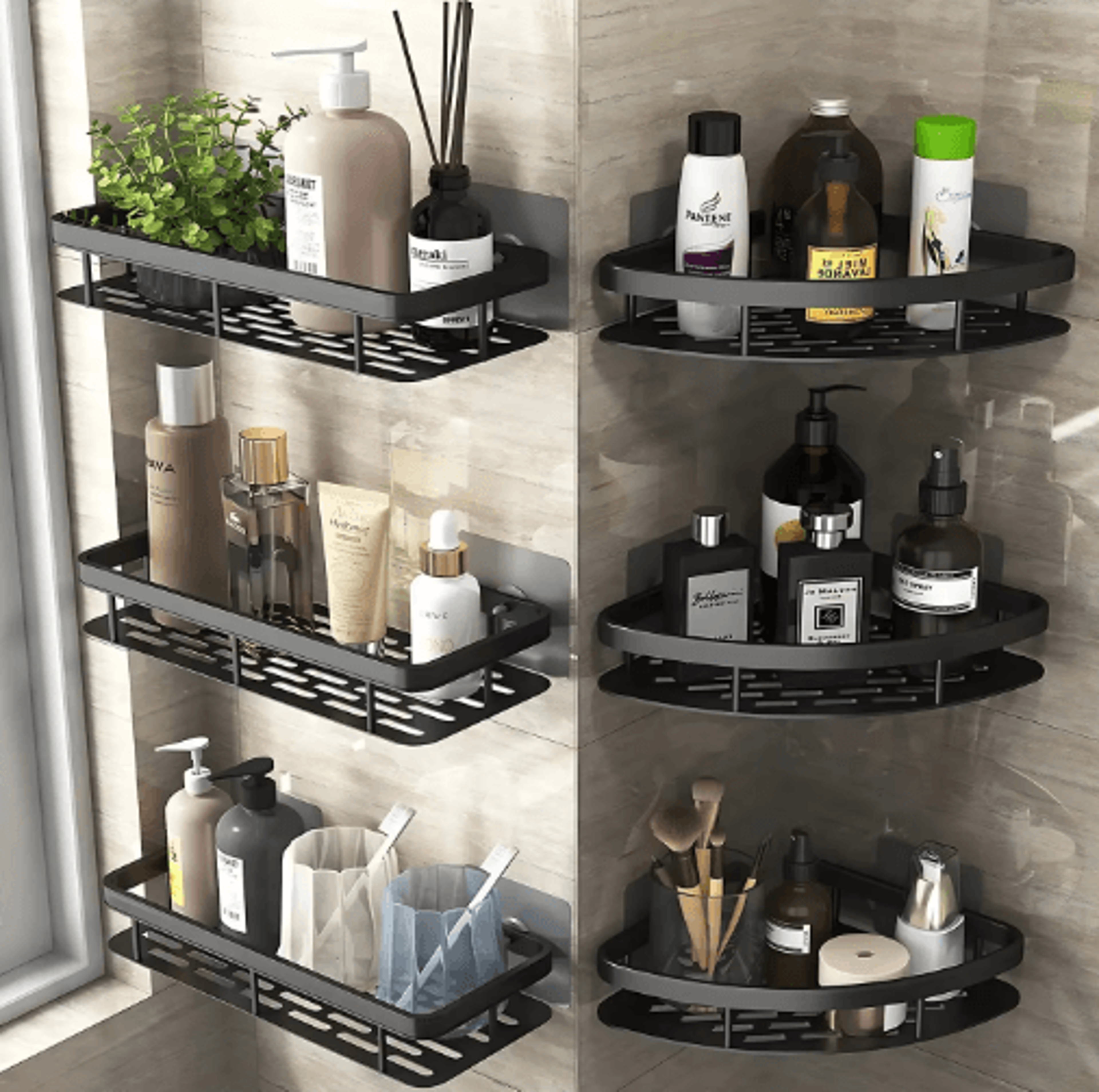 no-drill wall mounted bathroom rack for shower & corner storage