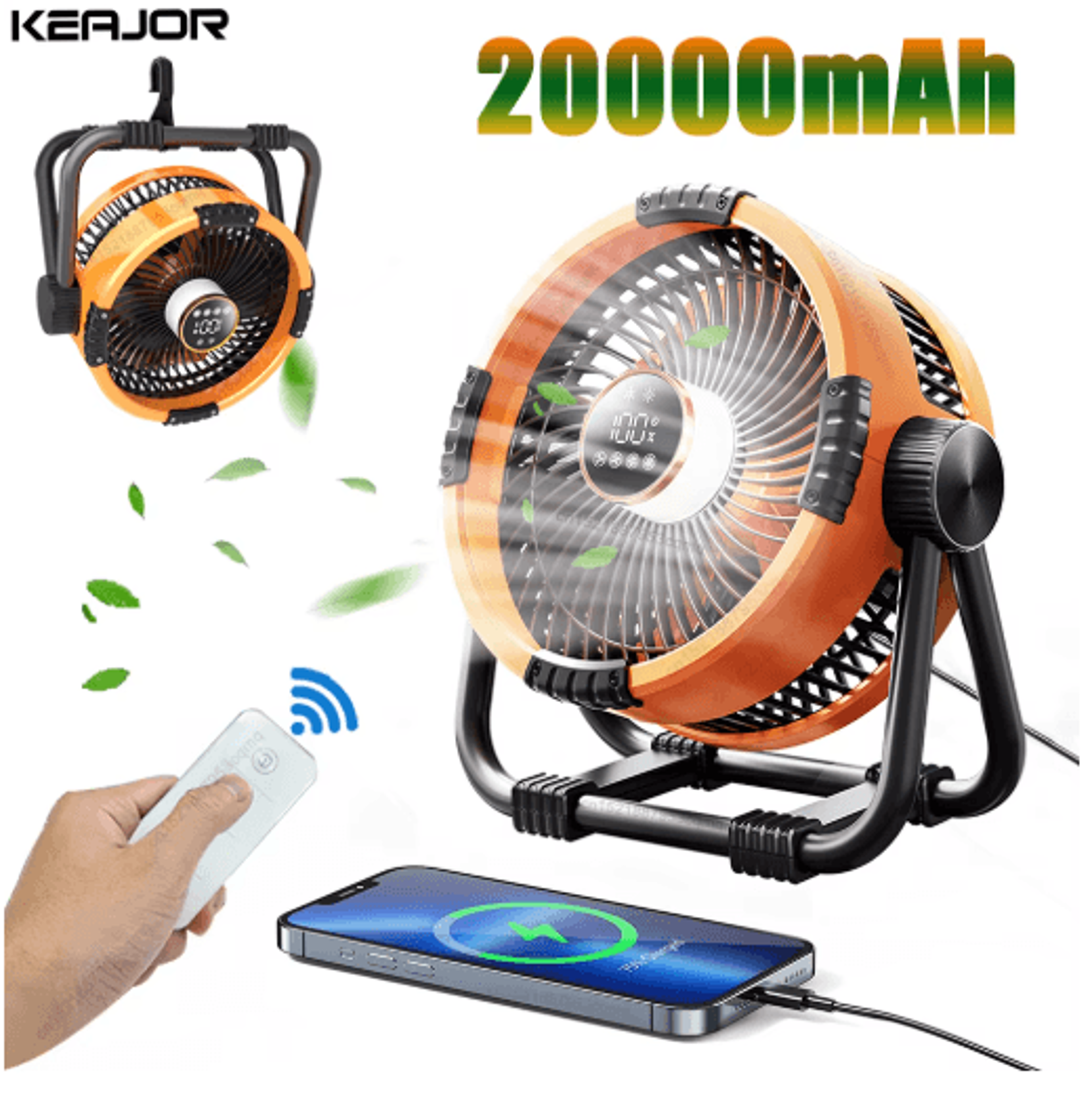 20000mah portable camping fan with light – rechargeable outdoor tent ceiling fan
