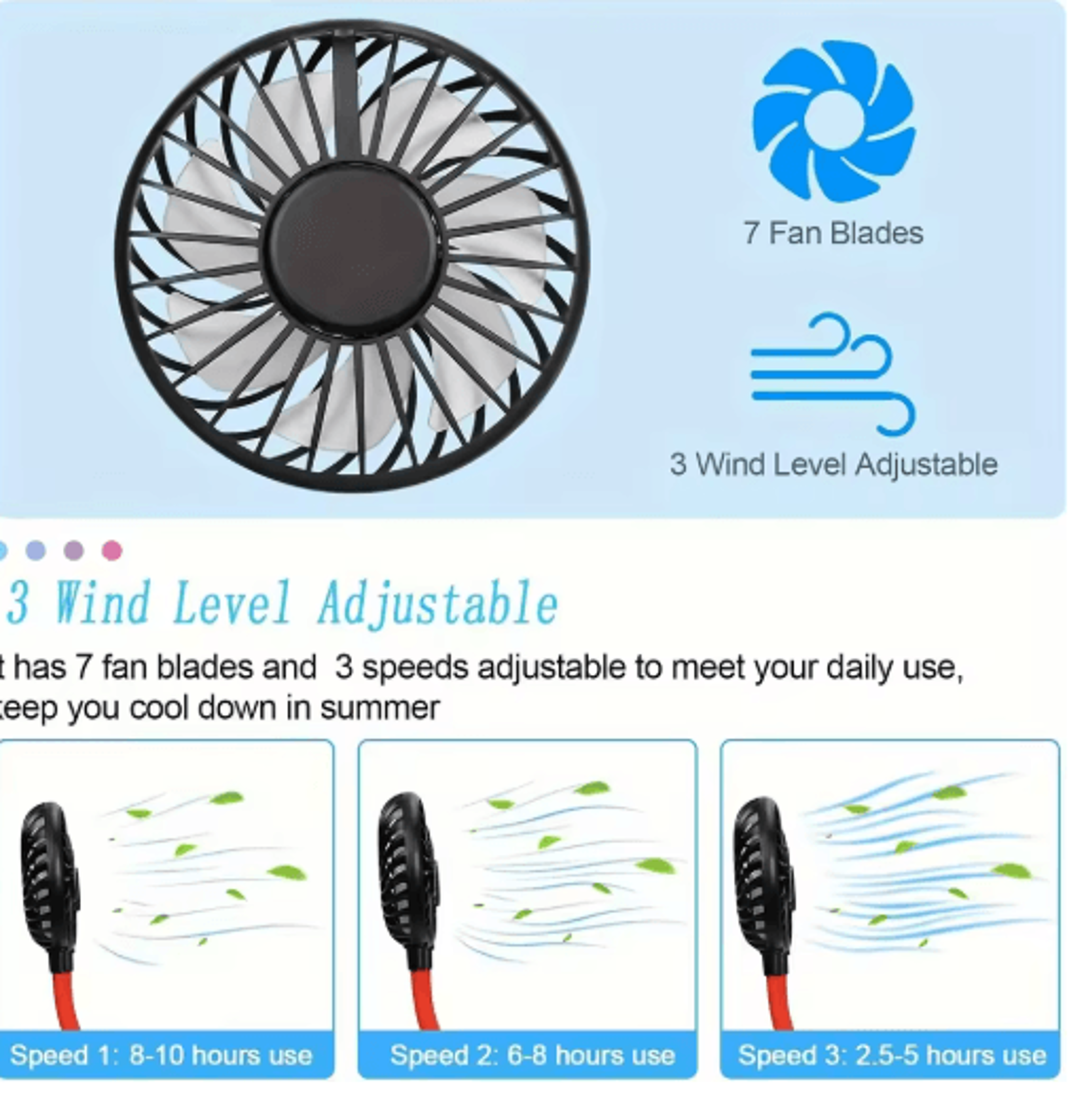 portable neck fan with color-changing led – hands-free 360° aromatherapy cooling fan