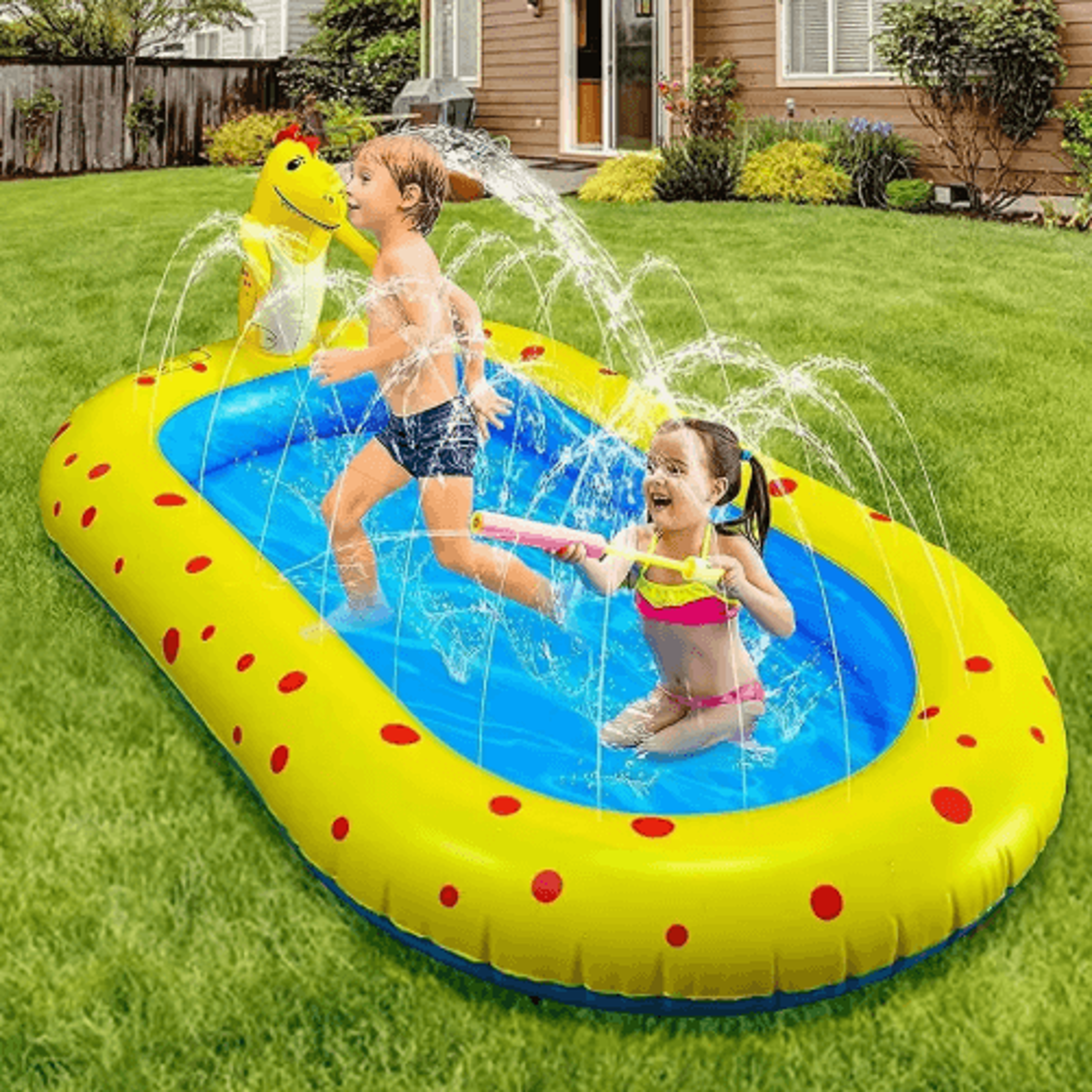 1.7m inflatable dinosaur splash pool – kids outdoor sprinkler play mat water toy
