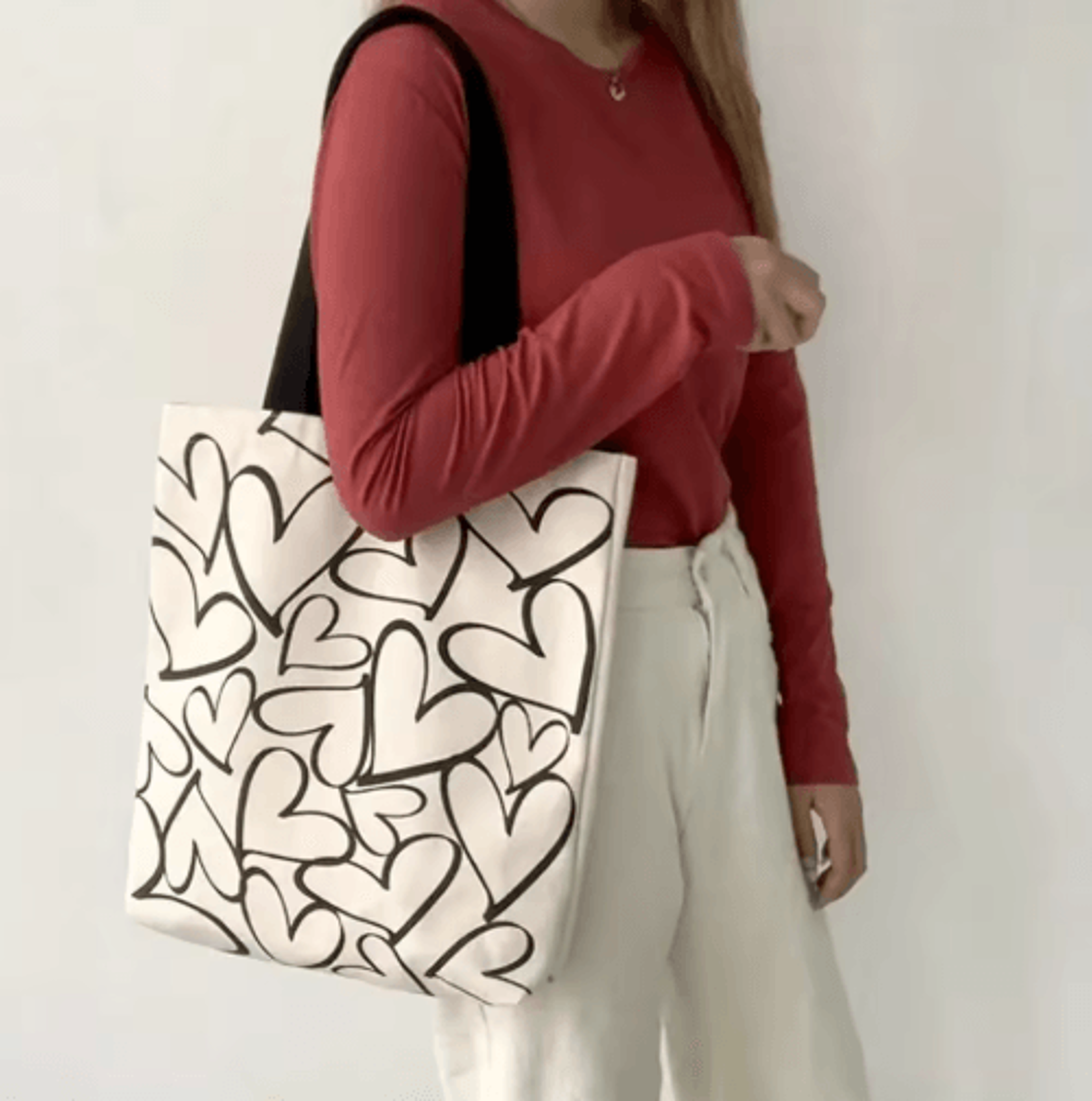large capacity canvas tote bag – stylish womens shoulder commuter bag with love print