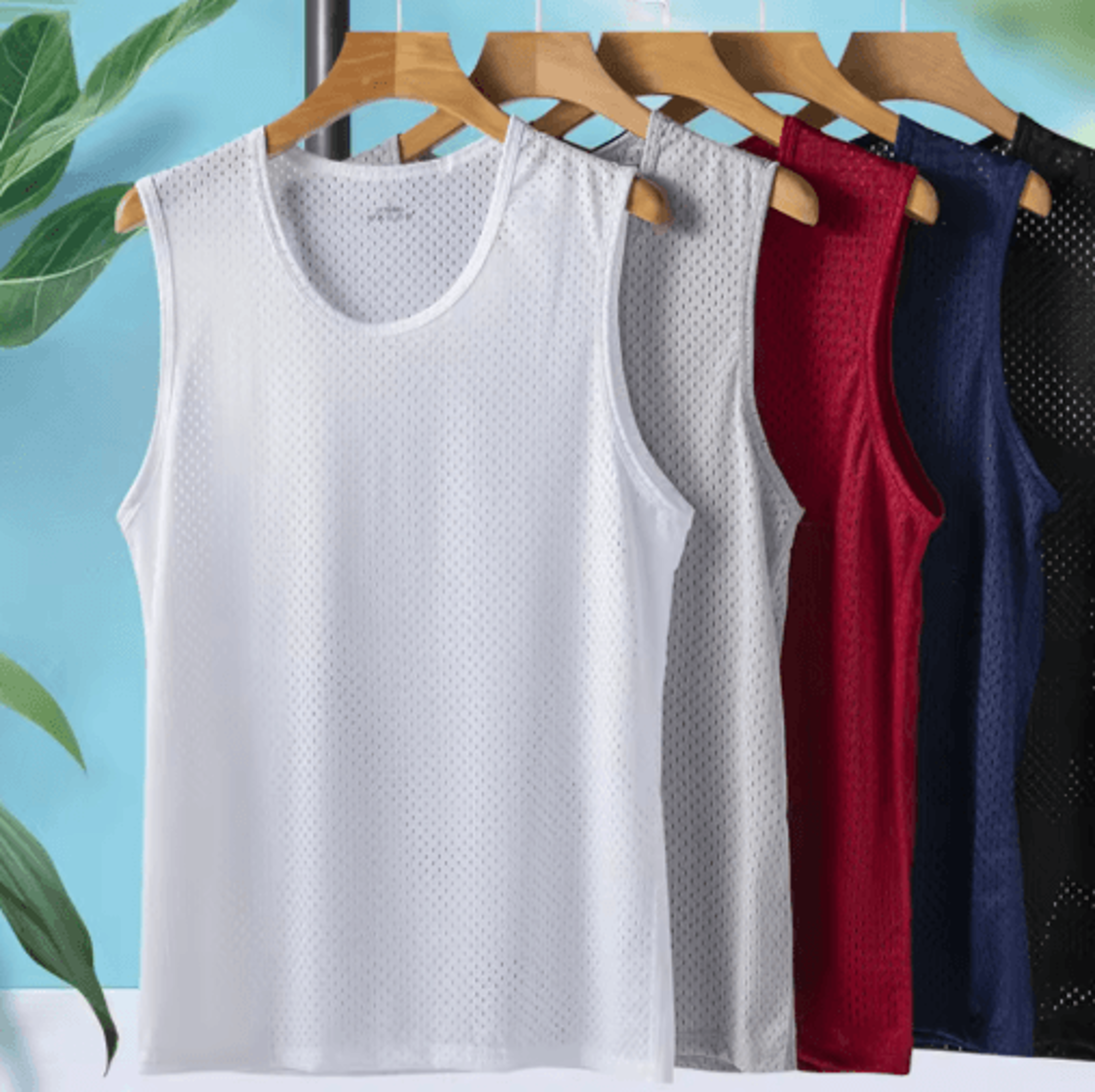 mens ice silk gym tank top breathable quick dry mesh fitness sleeveless shirt
