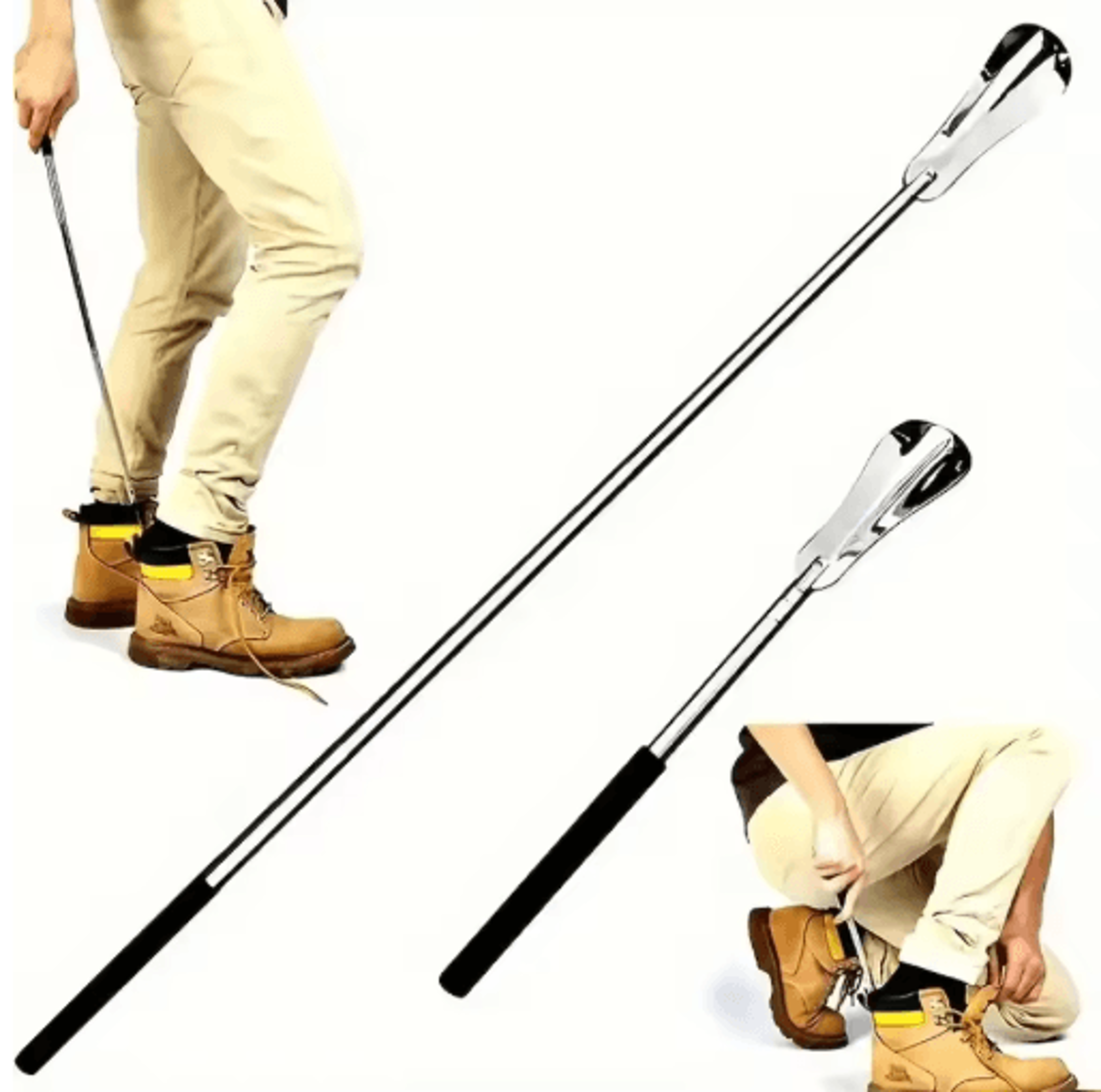 retractable stainless steel long handle shoe horn easy wear shoe aid for seniors & adults