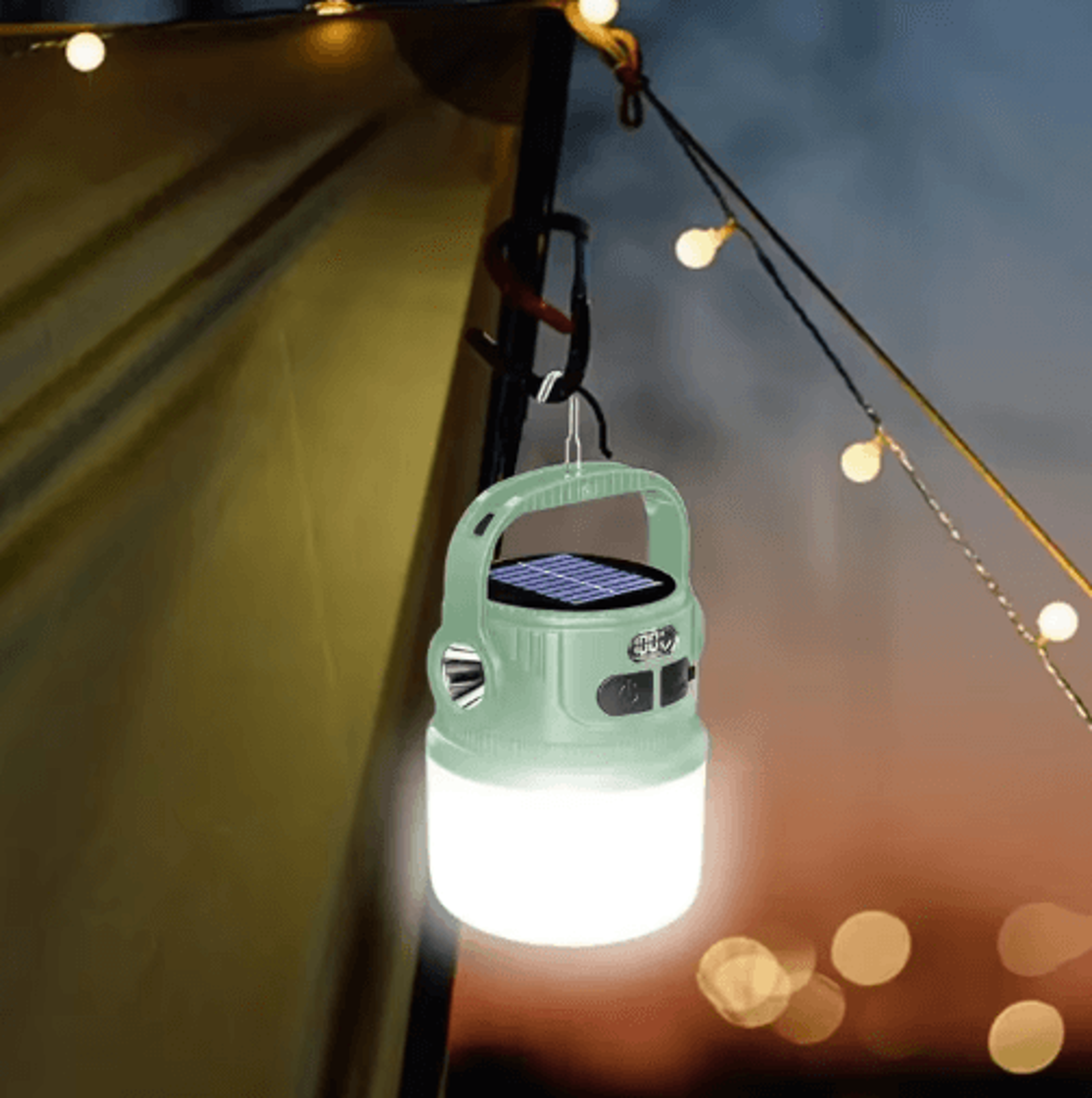 portable led camping lantern with solar rechargeable power & waterproof design
