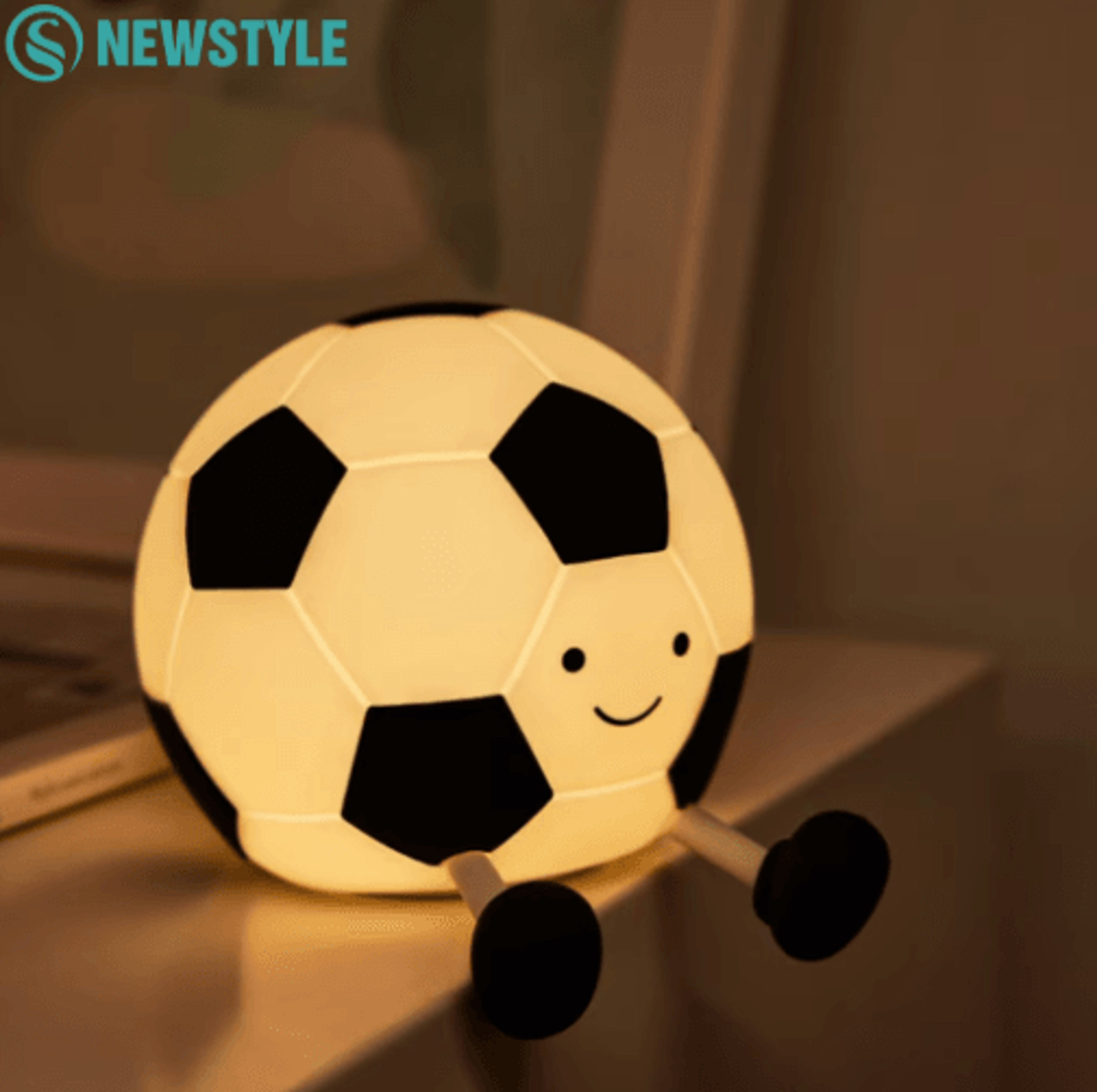 football silicone night light with dimmable glow & rechargeable bedside design
